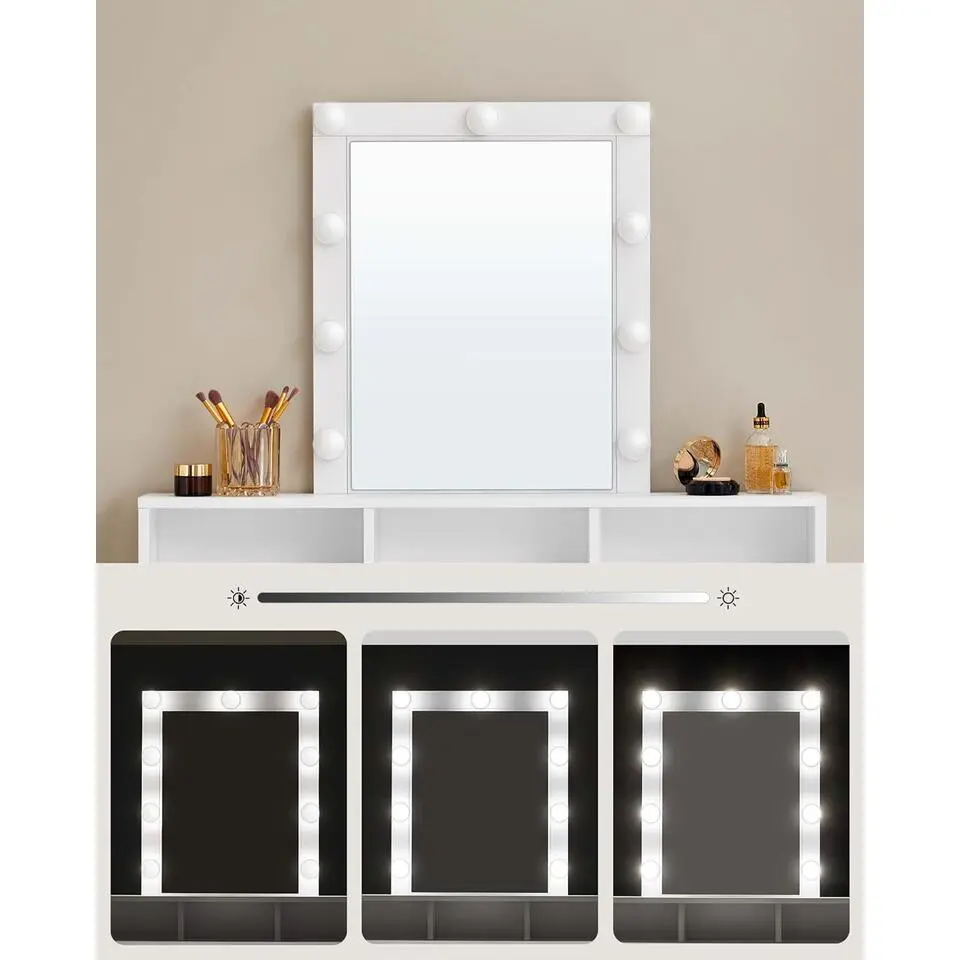 Furnihaus Witte Kaptafel met Led - 2 lades en 3 open vakken - Wit
