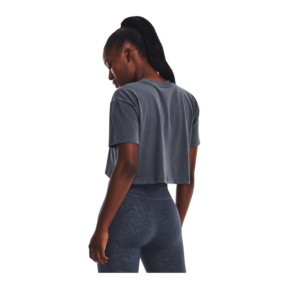 Under Armour UA BRANDED LOGO CROP - Crop top Femme downpour gray/white