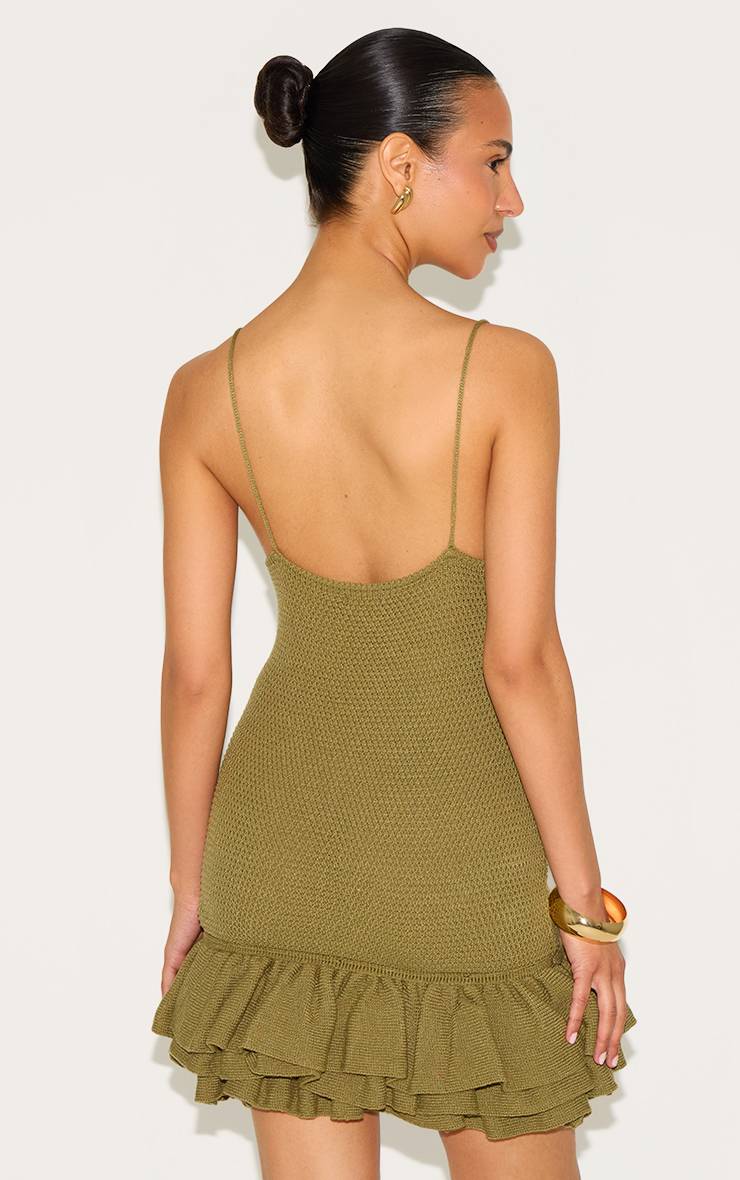 Vert Olive Robe Mini À Bretelles En Maille Avec Ourlet À Volants Petite