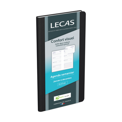 Agenda de poche Lecas Spazio - 1 semaine sur 2 pages - 9 x 17 cm - disponible dans différentes couleurs