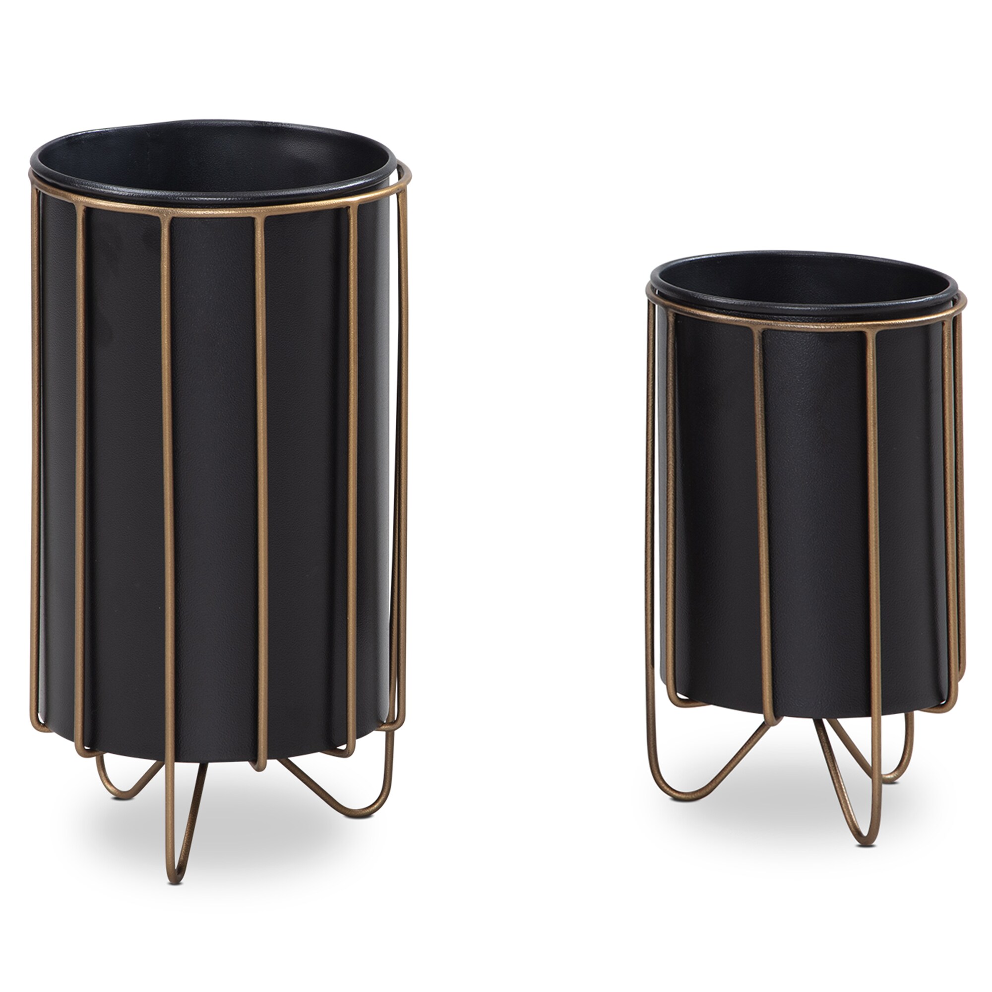 KADIMA DESIGN Moderne Metall Pflanzenkübel - 2-teiliges Set in Schwarz/Gold, Runde Töpfe