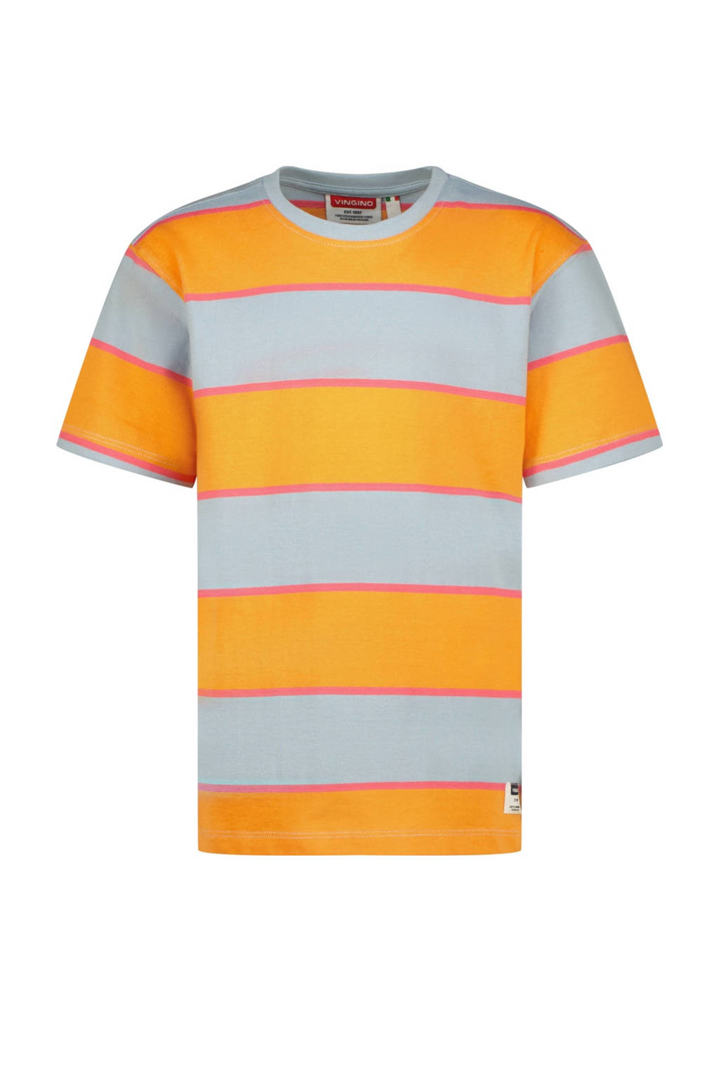 Vingino gestreept T-shirt Hifo lichtblauw/oranje