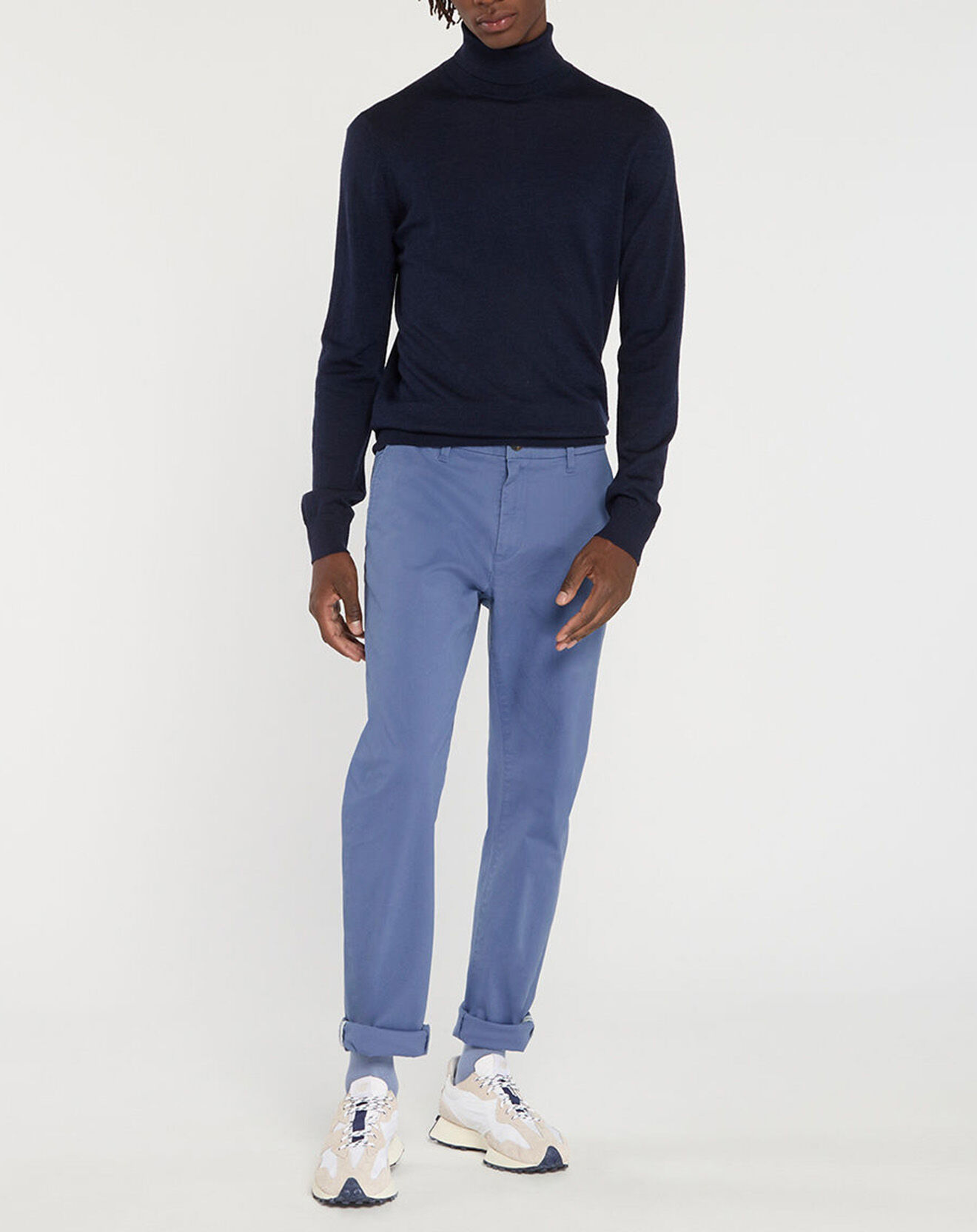Galeries Lafayette Pantalon chino en Coton bio droit Kutdroit bleu vintage