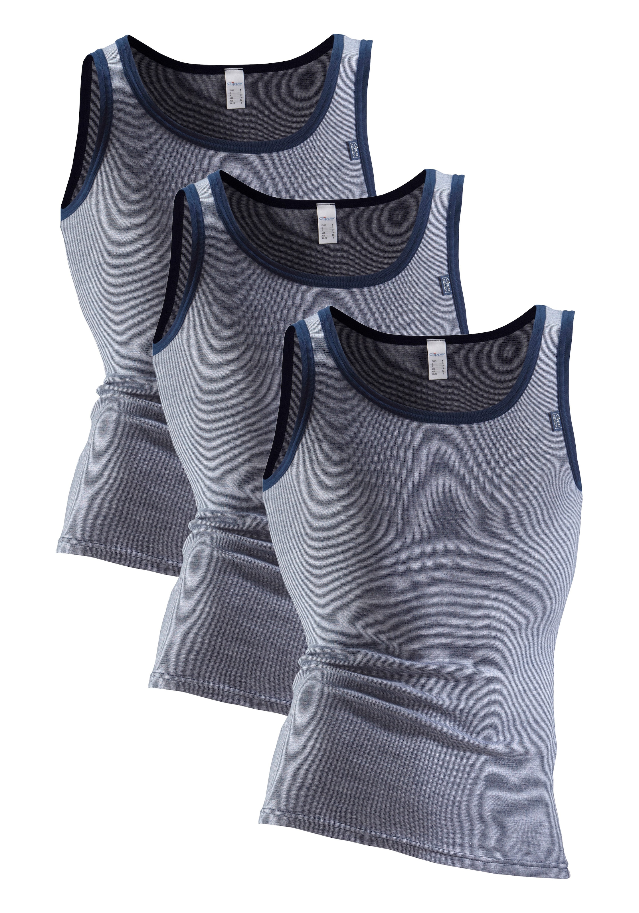 Clipper Exclusive Unterhemd »Tanktop für Herren«, 3 Stk. modische Optik: Jeans meliert, tolle Baumwoll-Qualität