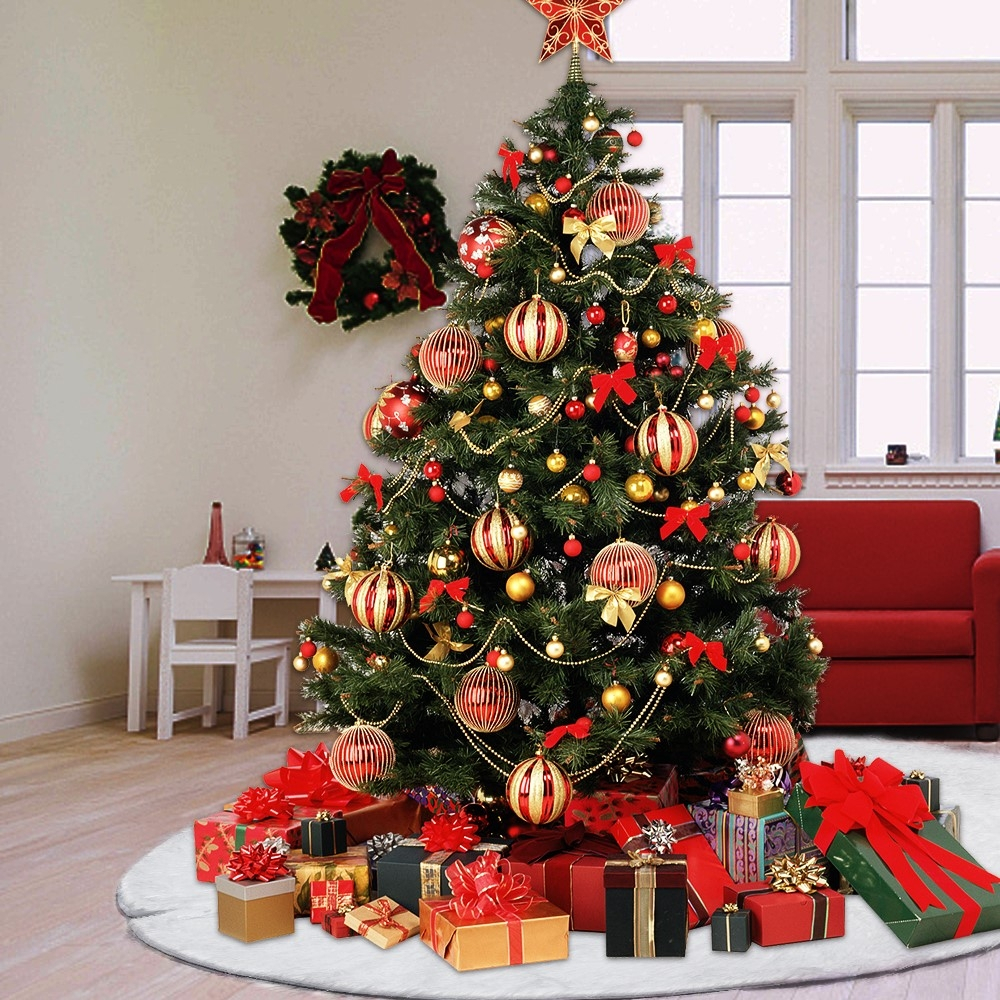 (Ø75cm) Christmas Weihnachtsbaum Decke Tannenbaum Rock Unterlage aus Plüsch - Weiss