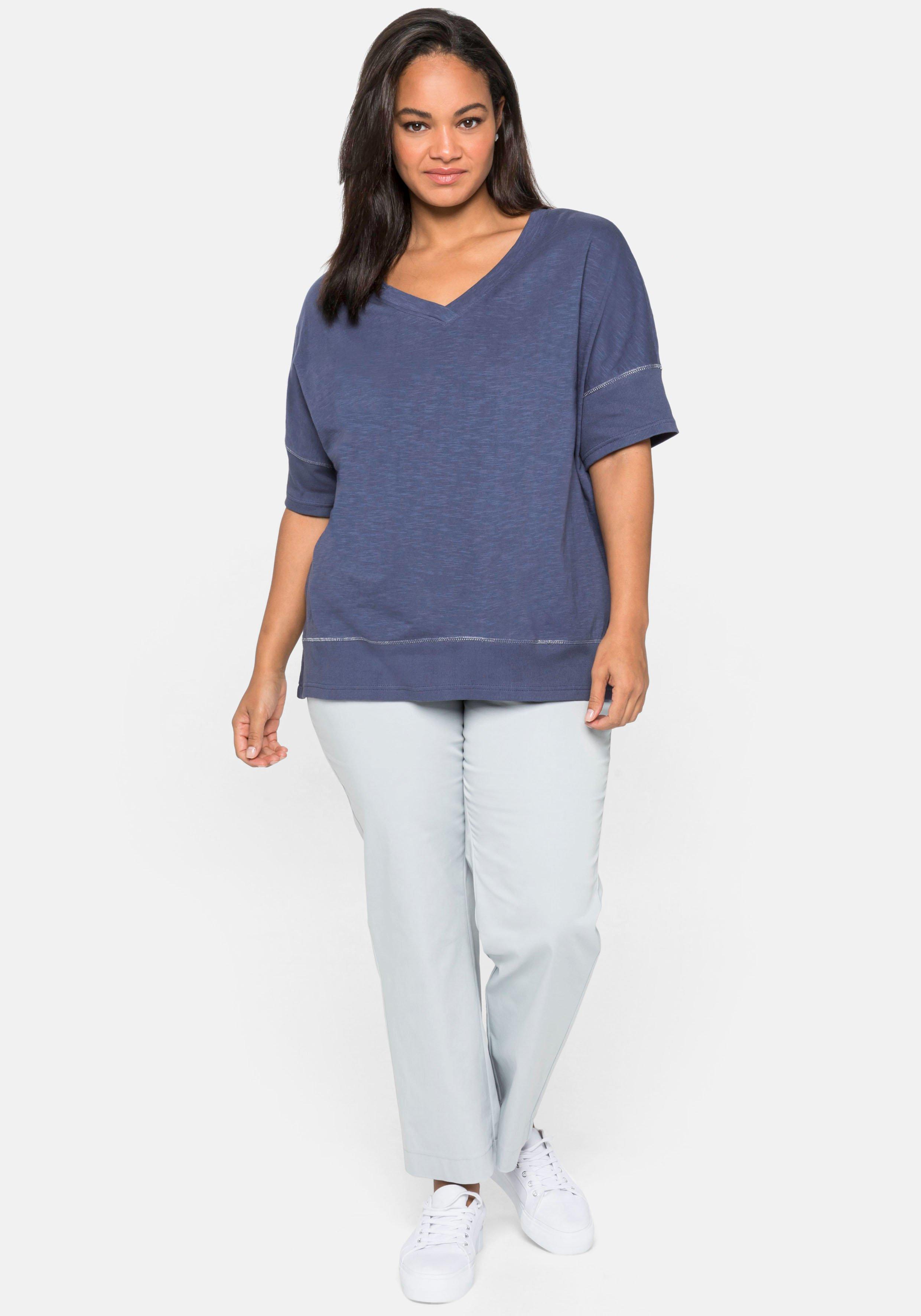 Shirt mit gerippten Details, aus Flammgarn