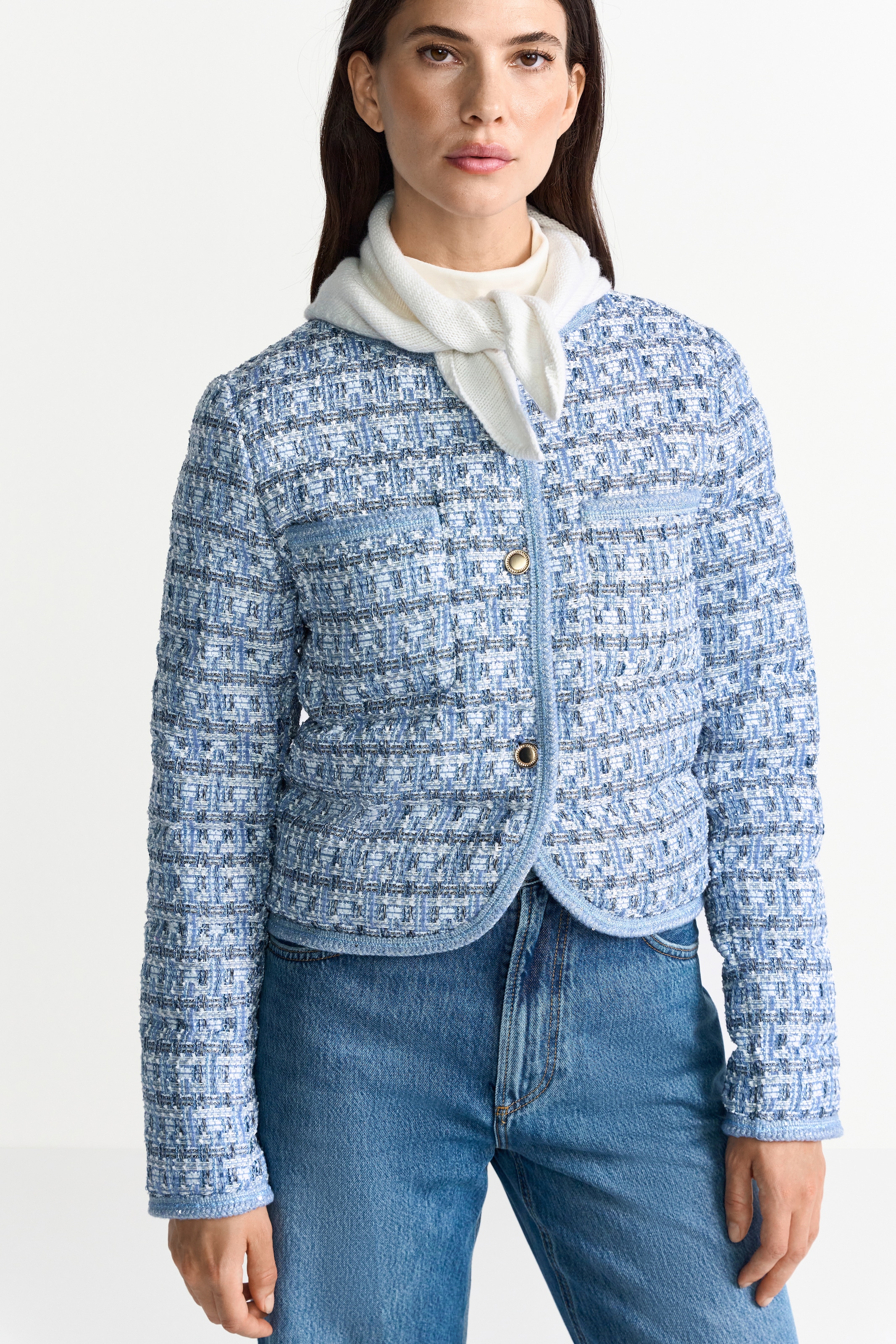RICHROYAL Kurzjacke Boucle Optic, leicht wattiert, kastiger Schnitt, Glitzerfäden