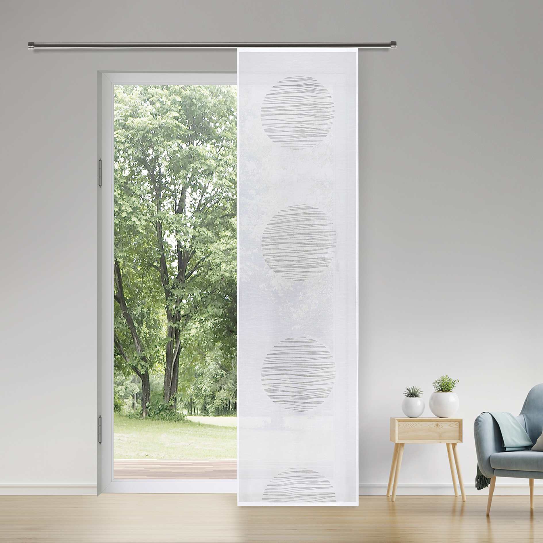 Flächenvorhang - weiß - Kreise - 60x245 cm
