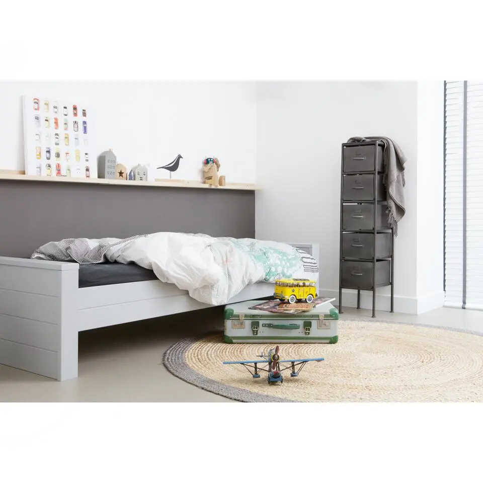 WOOOD Dennis Bed Excl Lade - Grenen - Betongrijs - 53x219x95