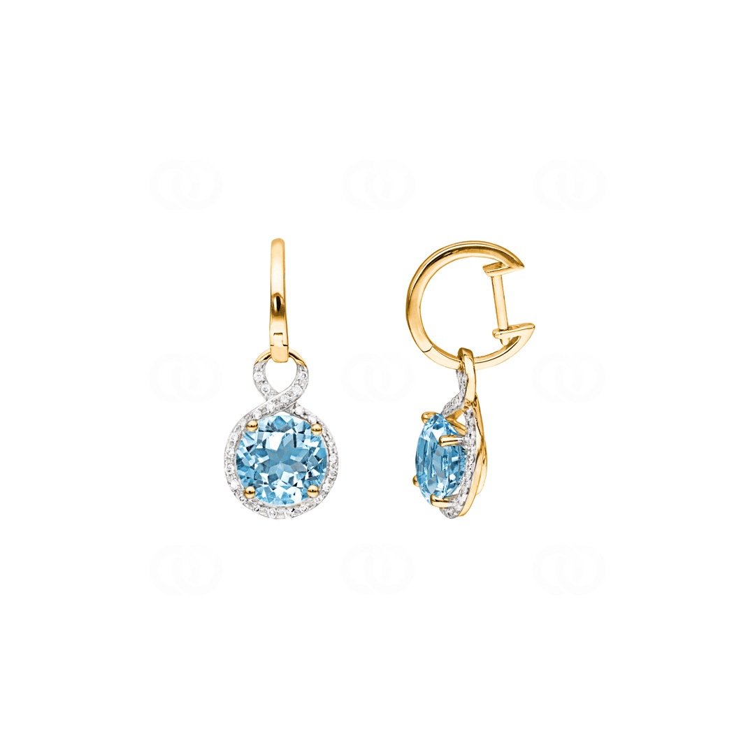 Ohrhänger 750/18 K Gelbgold mit Diamanten 0.13 ct H/si & Blautopasen