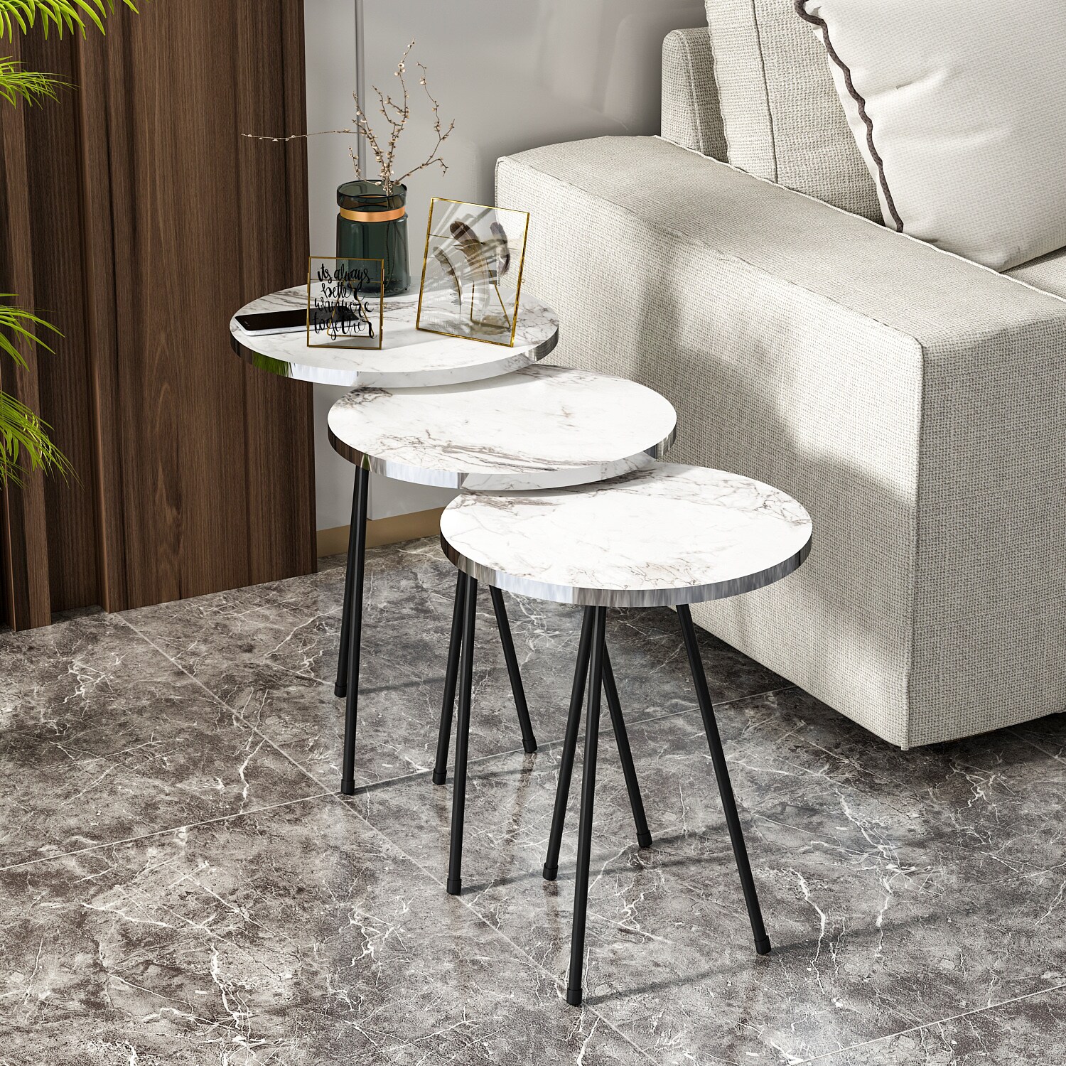 Beistelltisch 3er Set Marmoroptik Weiß 21826269