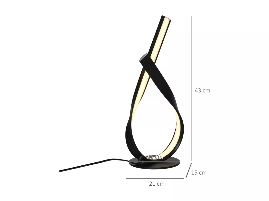 Lampe à poser design contemporain - lampe de table design spirale - dim. 21L x 15l x 43H cm - alu. noir LED blanc chaud