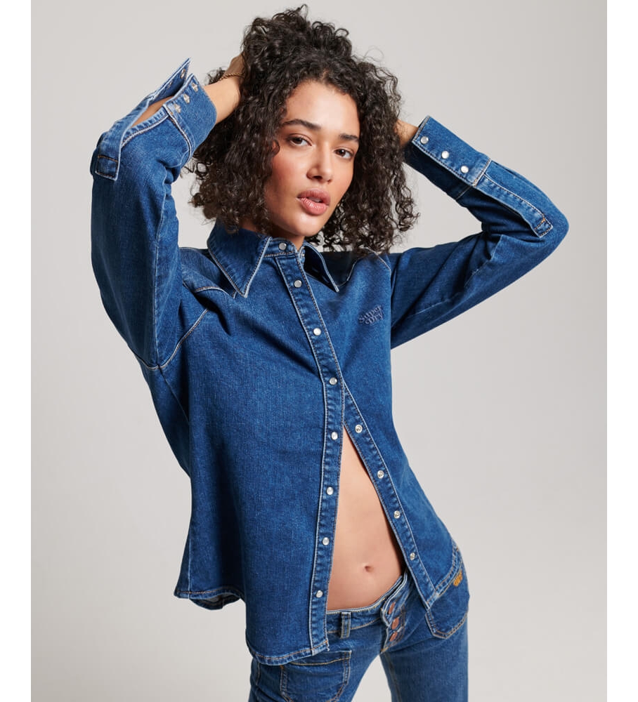 Camisa jeans de algodão orgânico Superdry azul