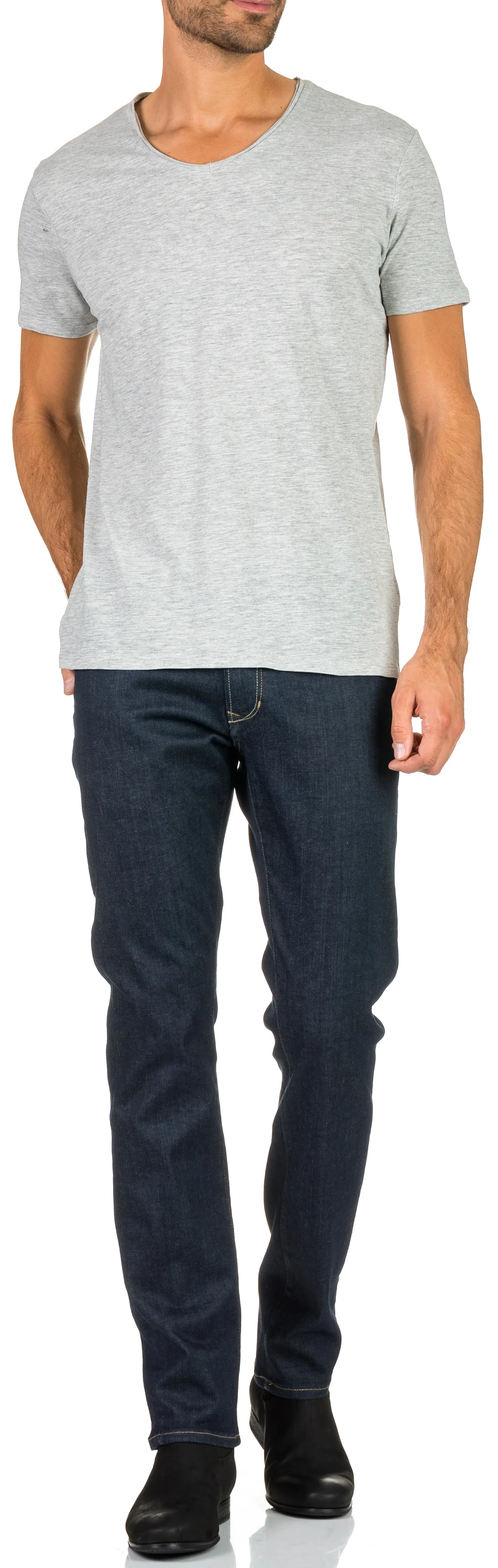 Tee-shirt col rond regular-fit en coton flammé | Gris