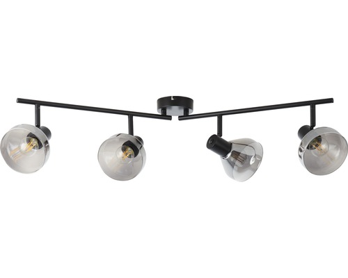 Plafondspot, 4-lichts, HxL 19,5x89 cm, matzwart/rookglas
