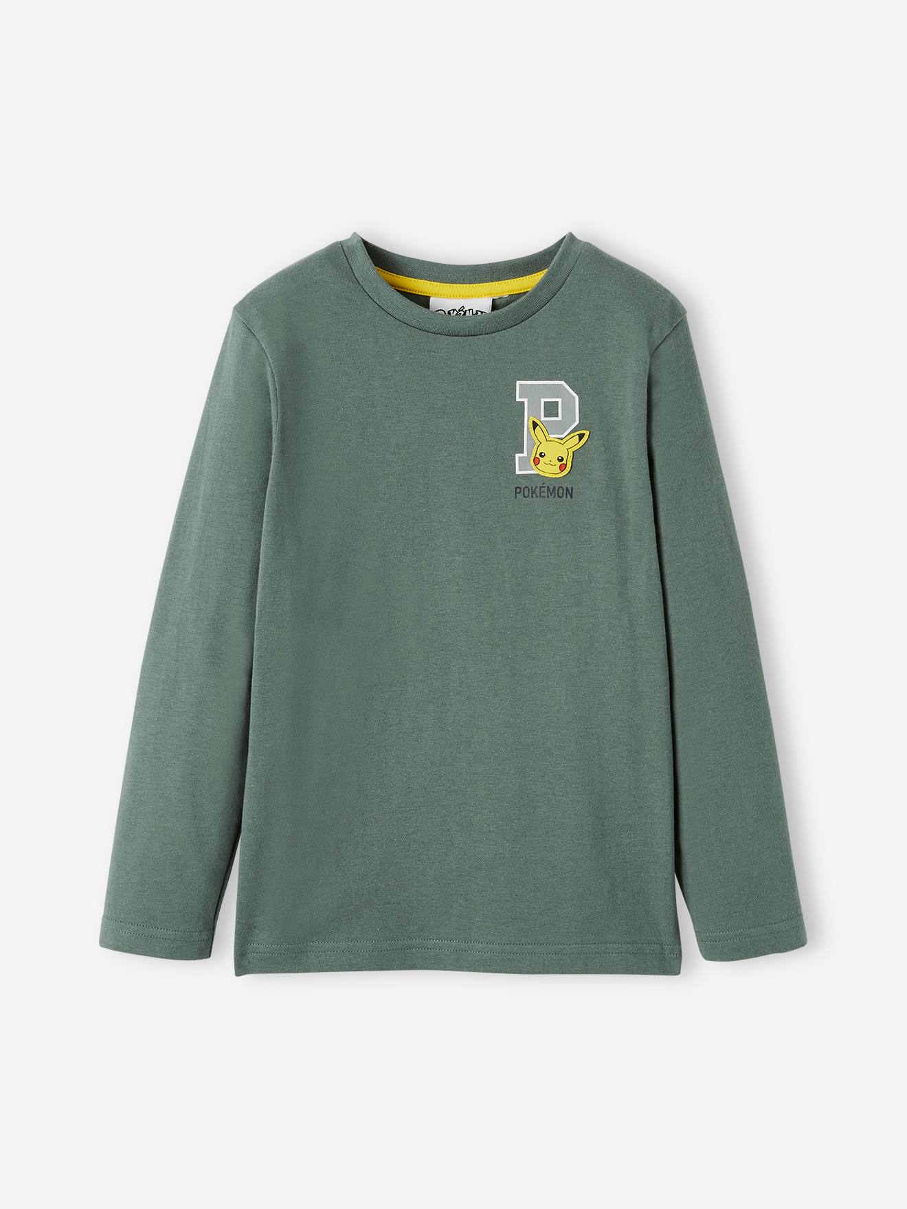Camiseta Pokémon® lisa de manga comprida verde-escura com estampas.