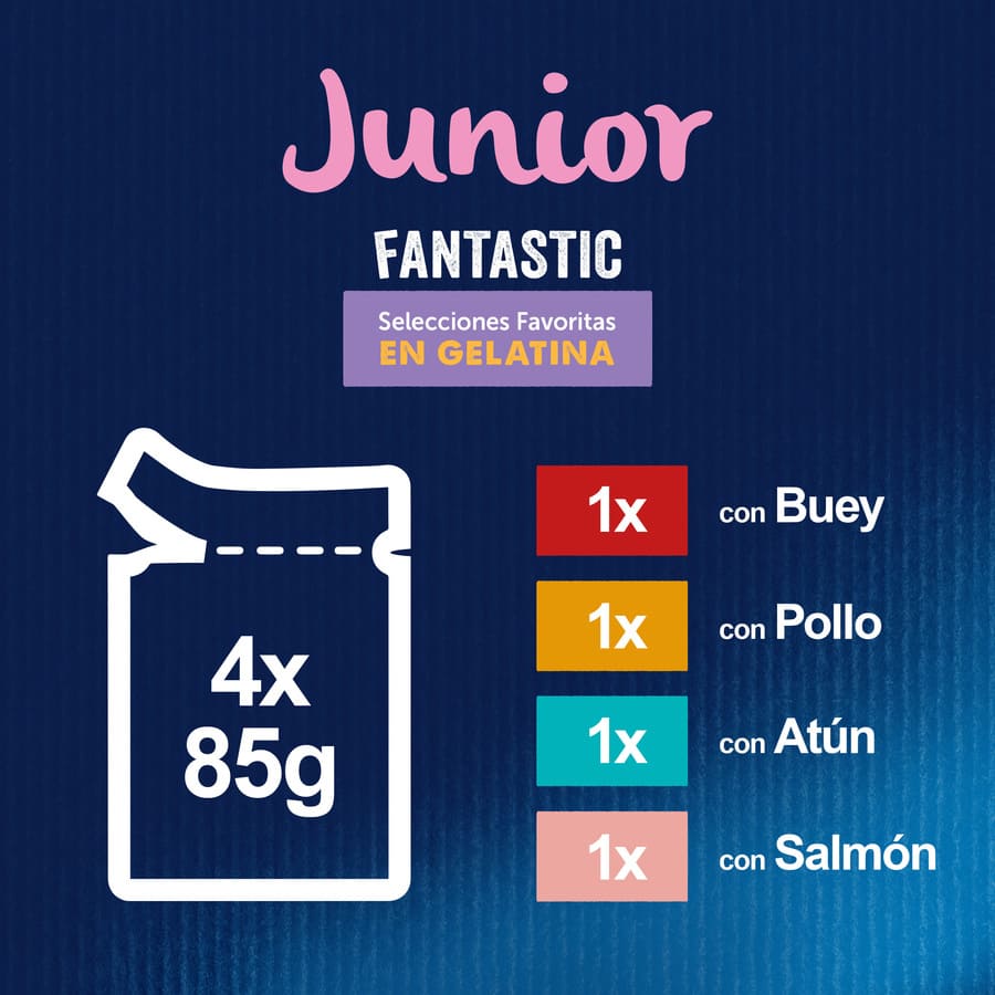Felix Junior Sachês Fantásticos de Carne e Peixe em Gelatina - Pacote com Vários