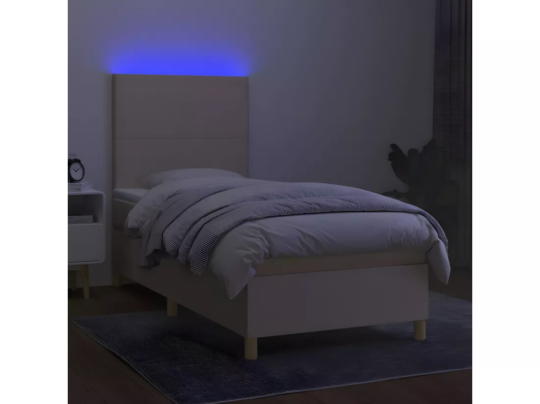 Sommier tapissier avec matelas et LED Crème 80x200cm Tissu