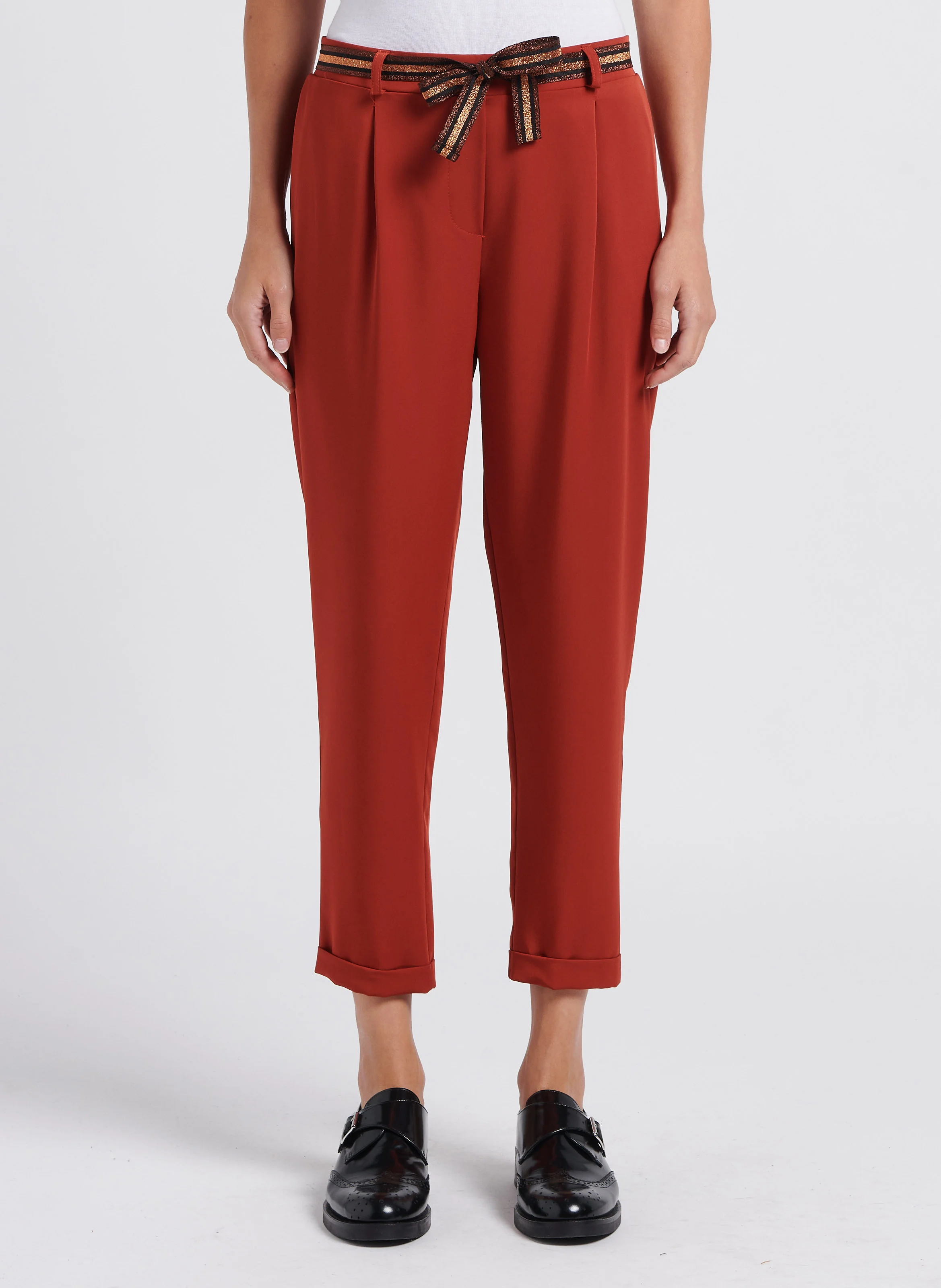 Pantalon large taille haute ceinturé | Rouge