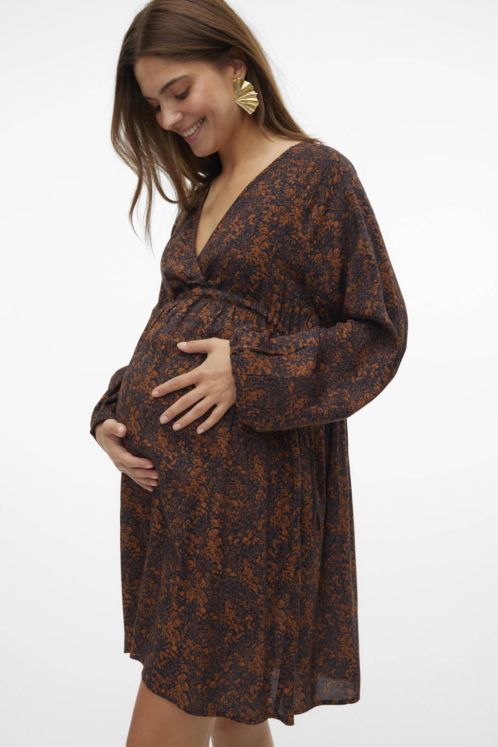 MAMALICIOUS zwangerschapsjurk MLMAY met all over print oranje/donkerblauw