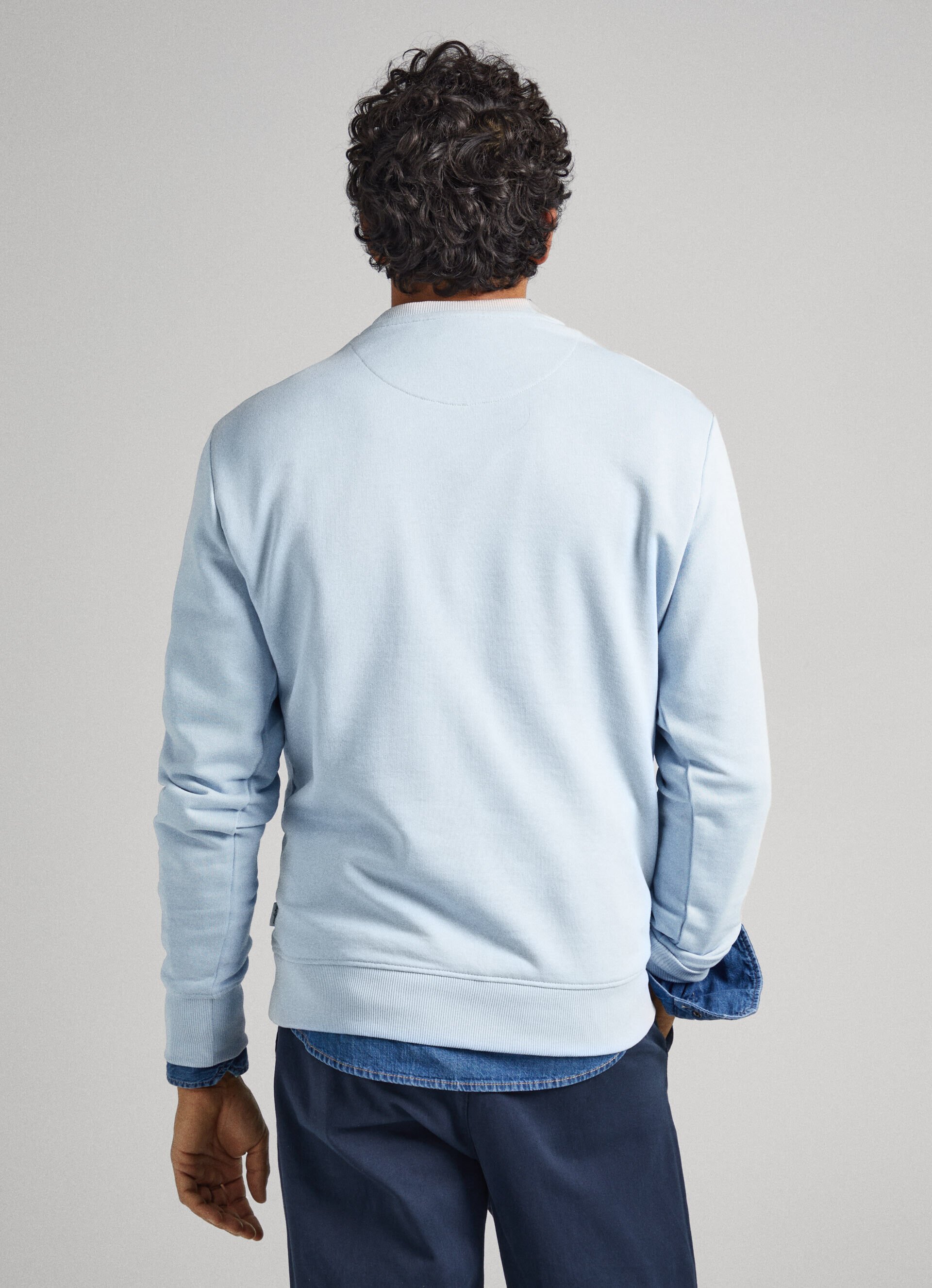 Moletom de algodão com gola redonda - azul chambray
