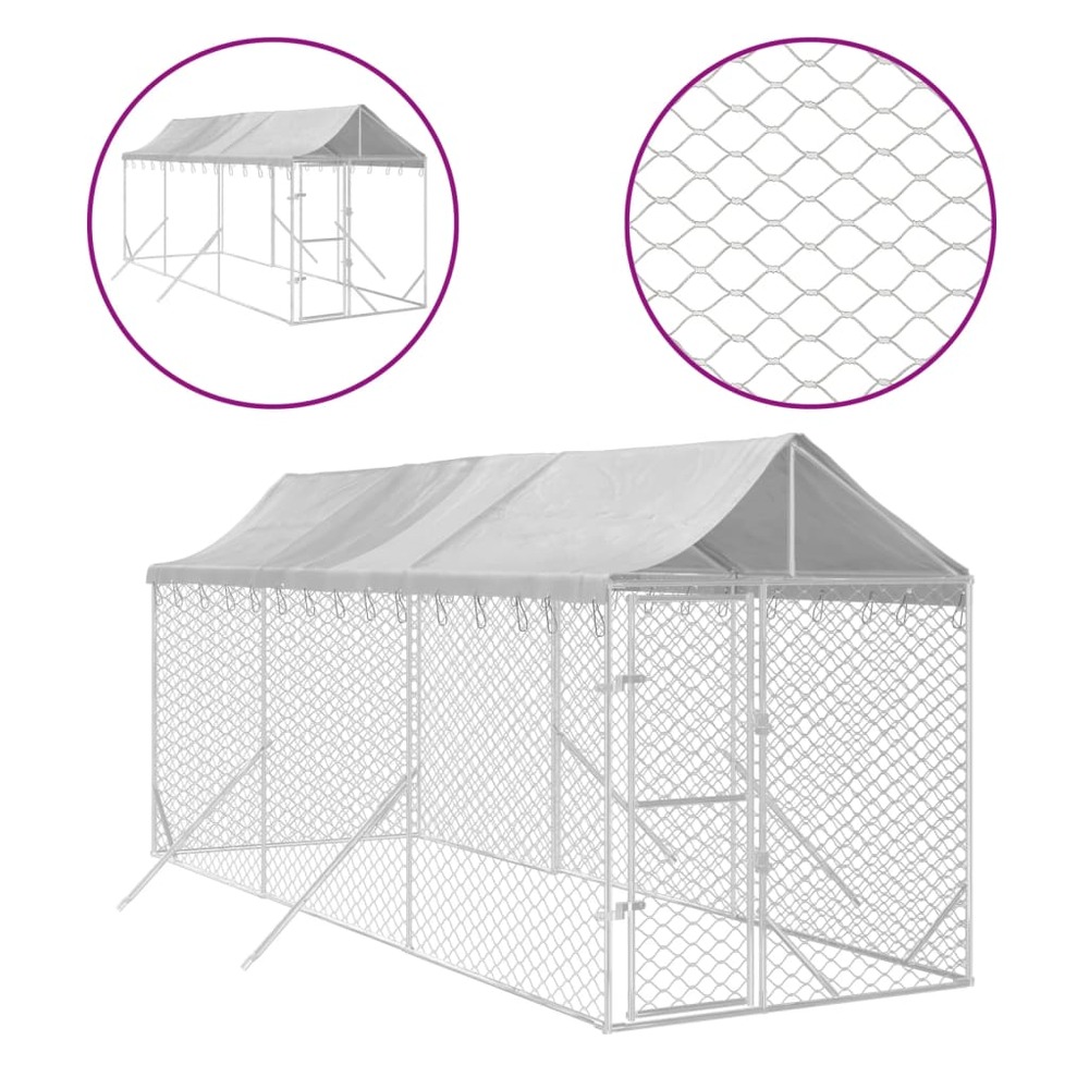 Chenil d'extérieur pour chiens avec toit argenté 2x6x2,5 m