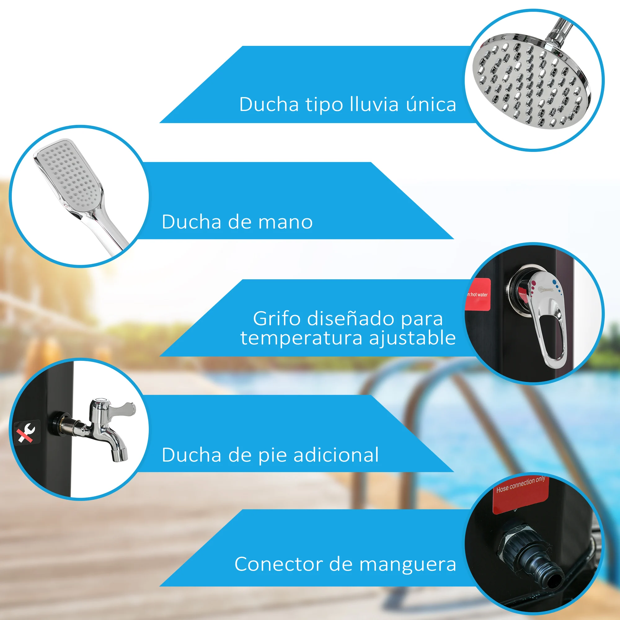 Chuveiro solar externo Outsunny preto