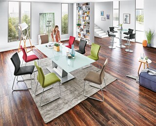 MONDO Esstisch COMEDOR 160-210 x 100 cm Edelstahl /Glas weiß