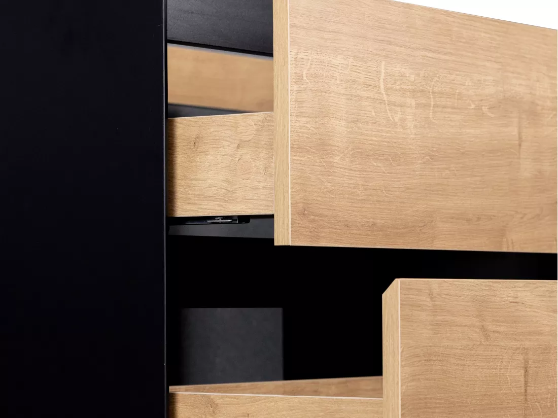 Meuble sous vasque suspendu coloris naturel et noir - 80 cm - LANNICK
