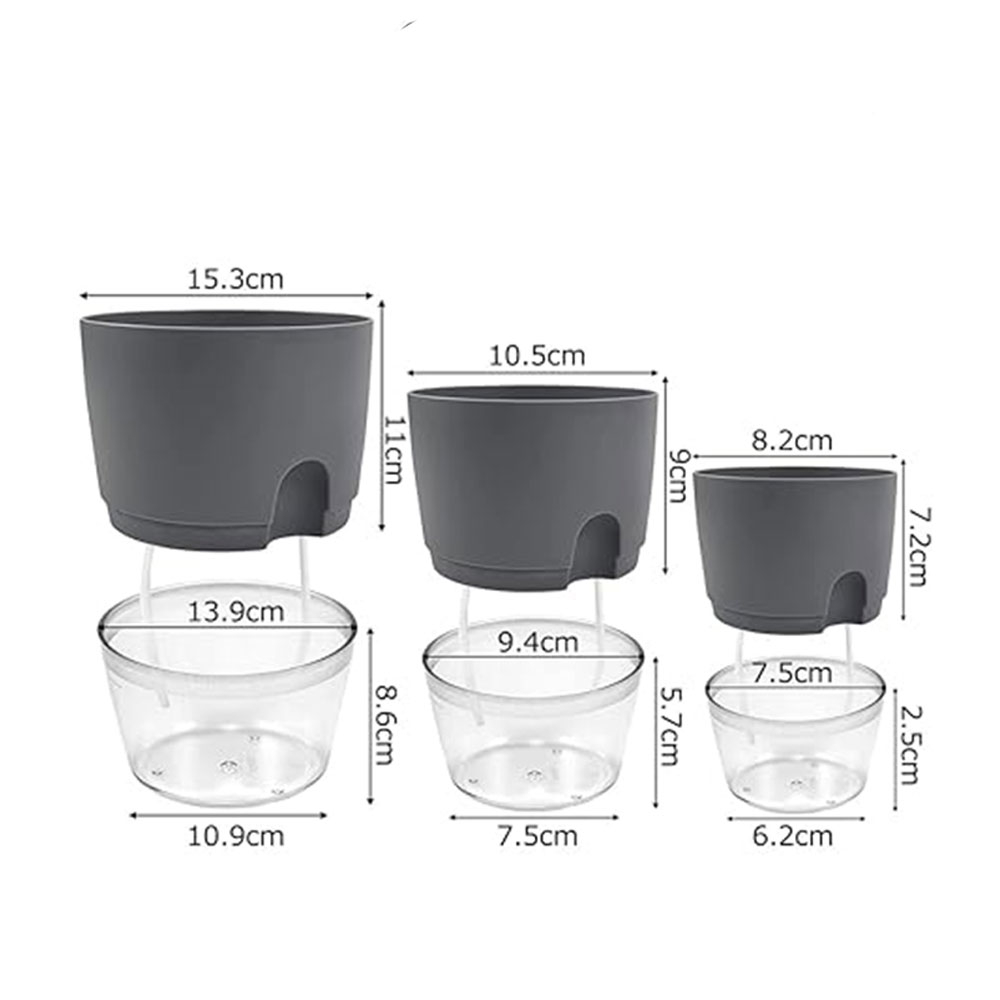 (5er Set) Selbstbewässerungs Blumen Topf Pflanzenkübel Küchen Kräuter Übertopf mit Wasserspeicher - Grau