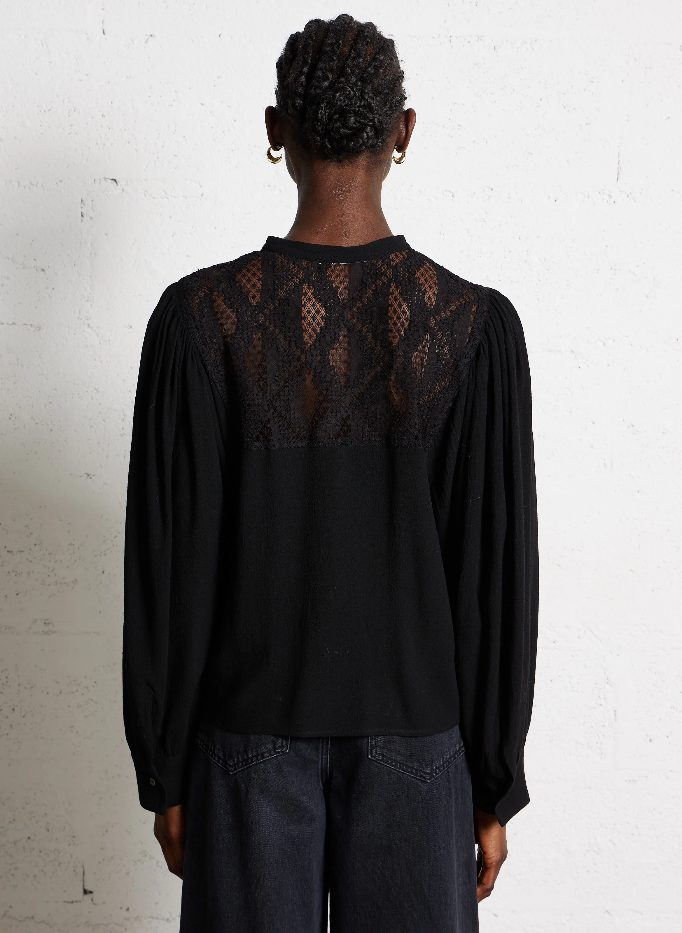Blouse col rond en dentelle | Noir