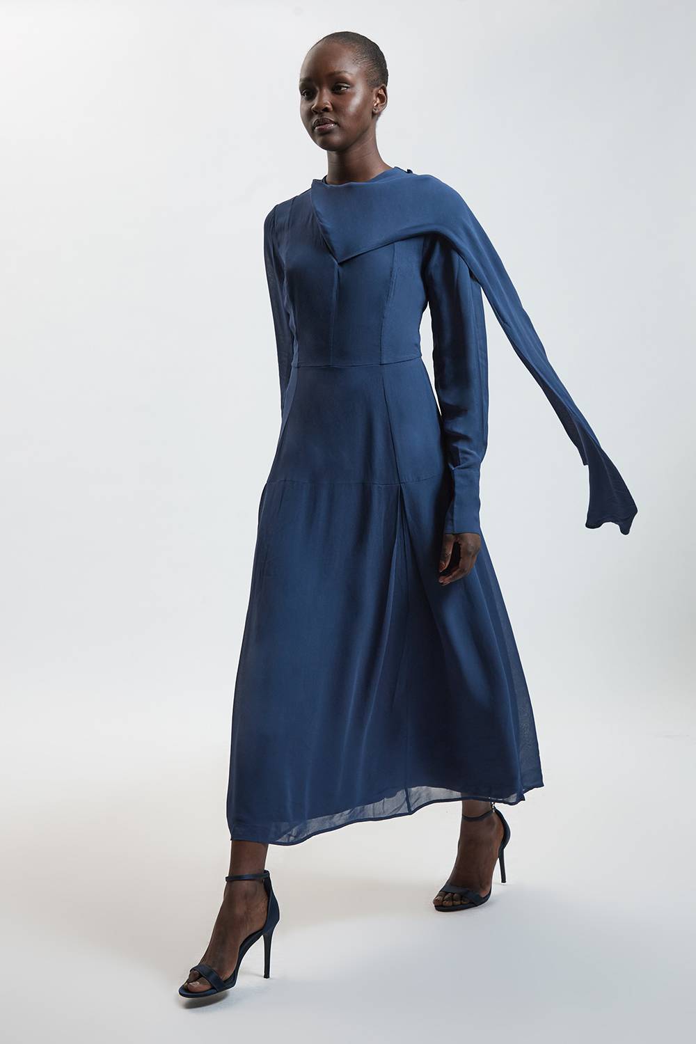 KarenMillen Robe Midi Tissée En Viscose Avec Détail Foulard