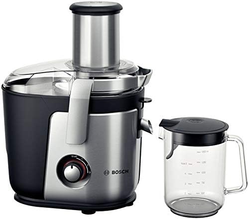 Bosch XXL Entsafter, für Obst und Gemüse, große Mengen, XXL Einfüllschacht, schnell, kein Vorschneiden, 1,25l Saftbehälter, leichte Reinigung, spülmaschinenfest, 1200 W, silber, VitaJuice 4 MES4010