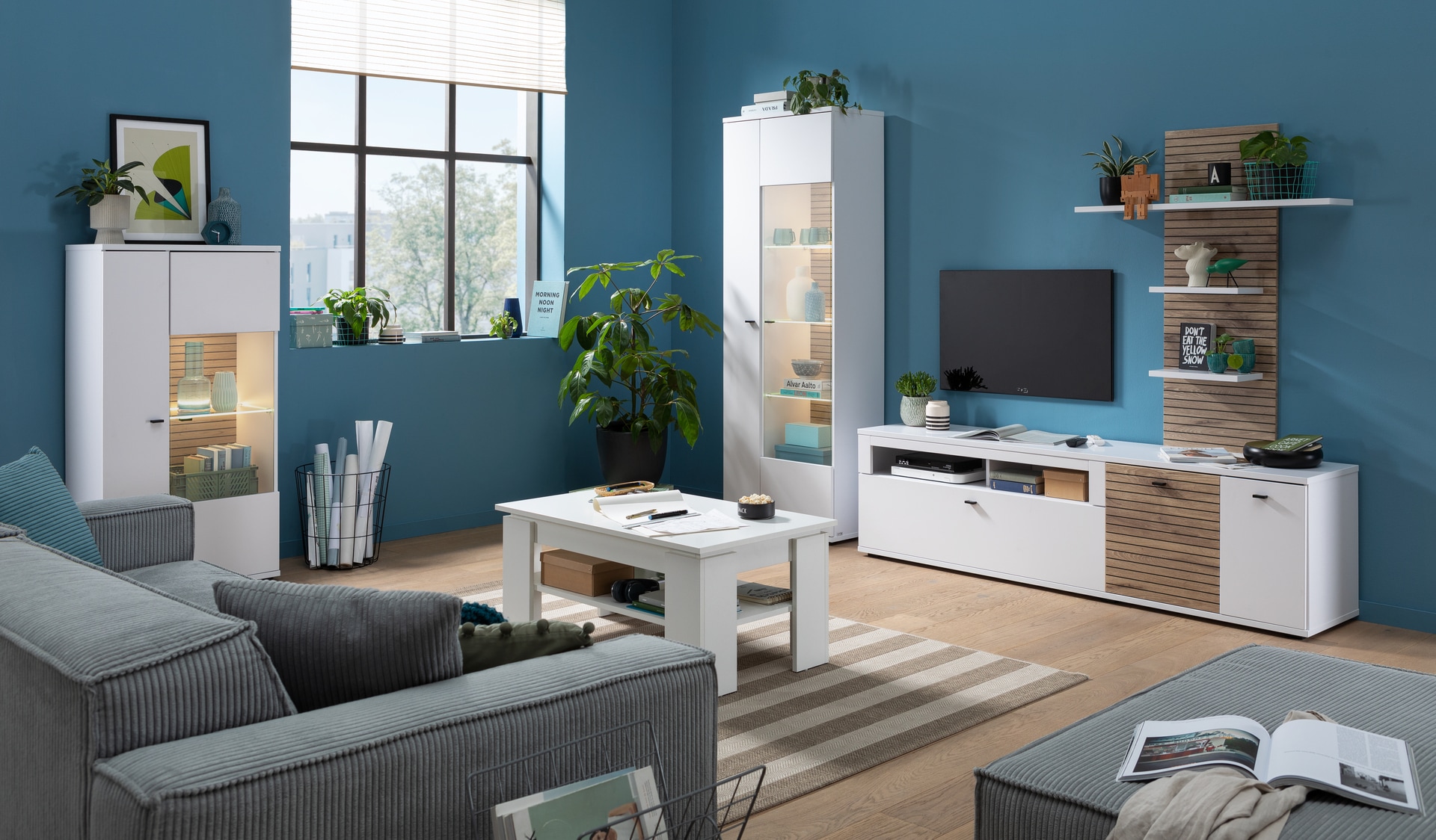 LIV'IN Vitrine ROVIGNO 70x133 cm Weiß / Nox Oak