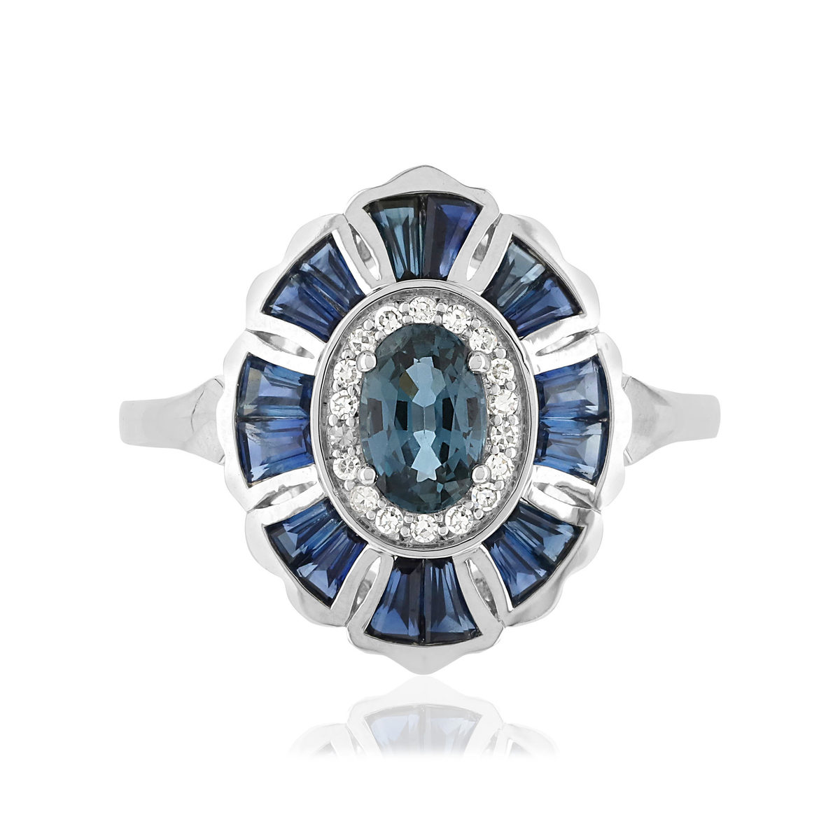 Bague or blanc 750 saphirs diamants