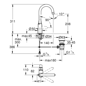 Grohe Wastafelmengkraan Swift L-size  met Waste Chroom