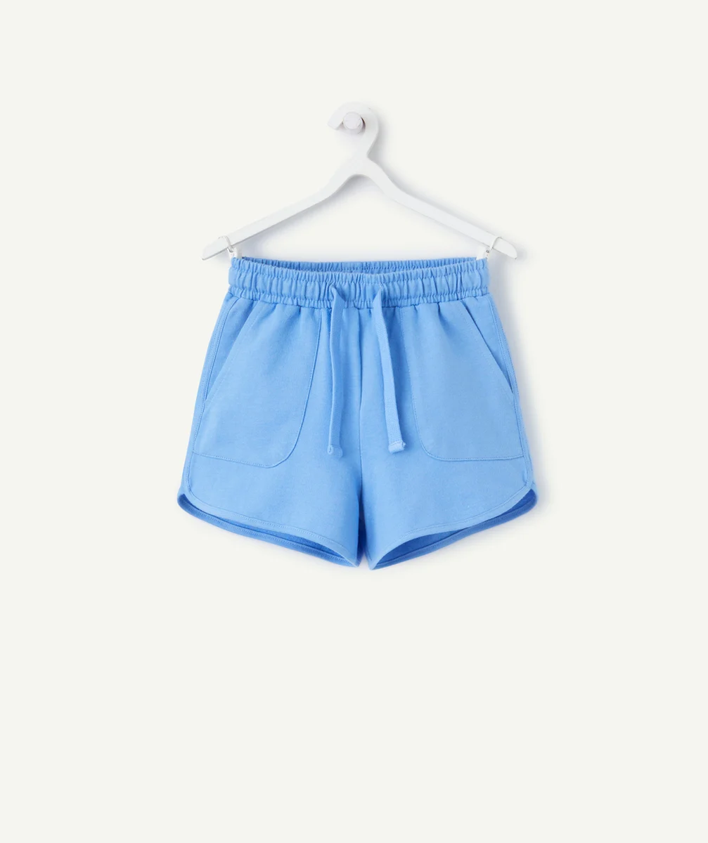short fille en coton bio bleu avec cordons
