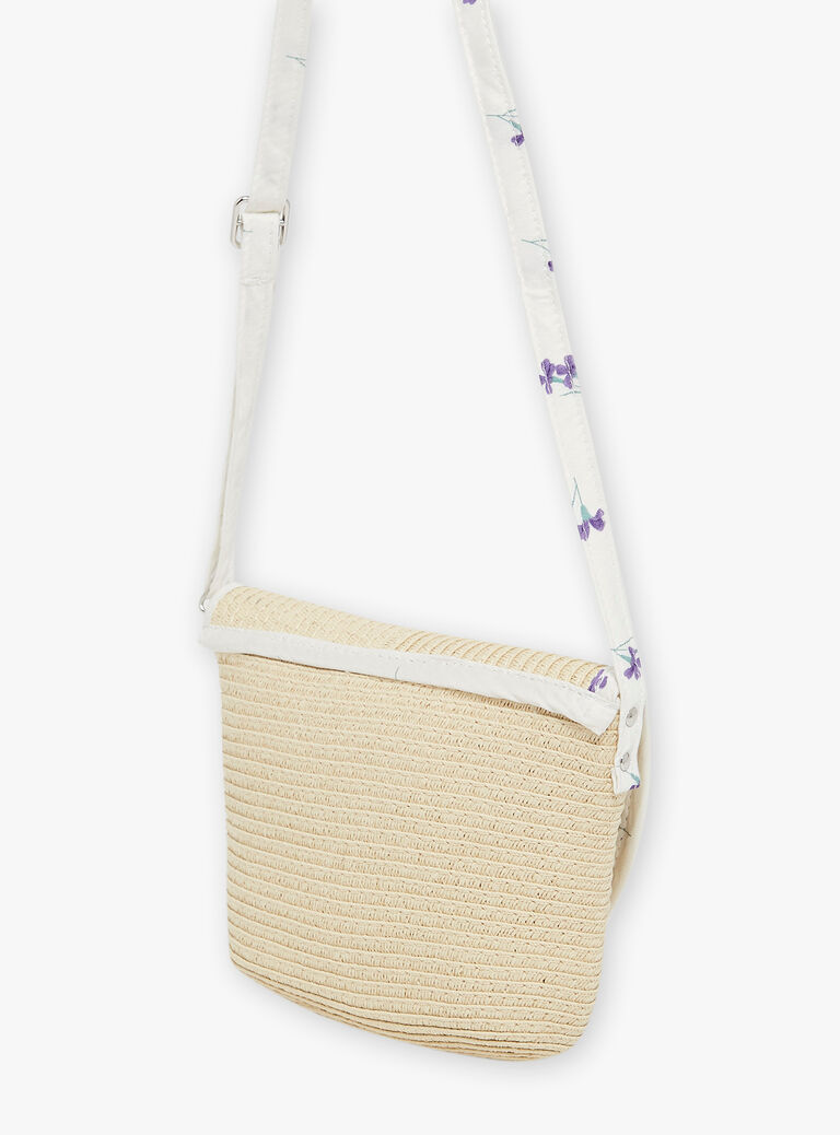 Sac besace en paille à fleurs