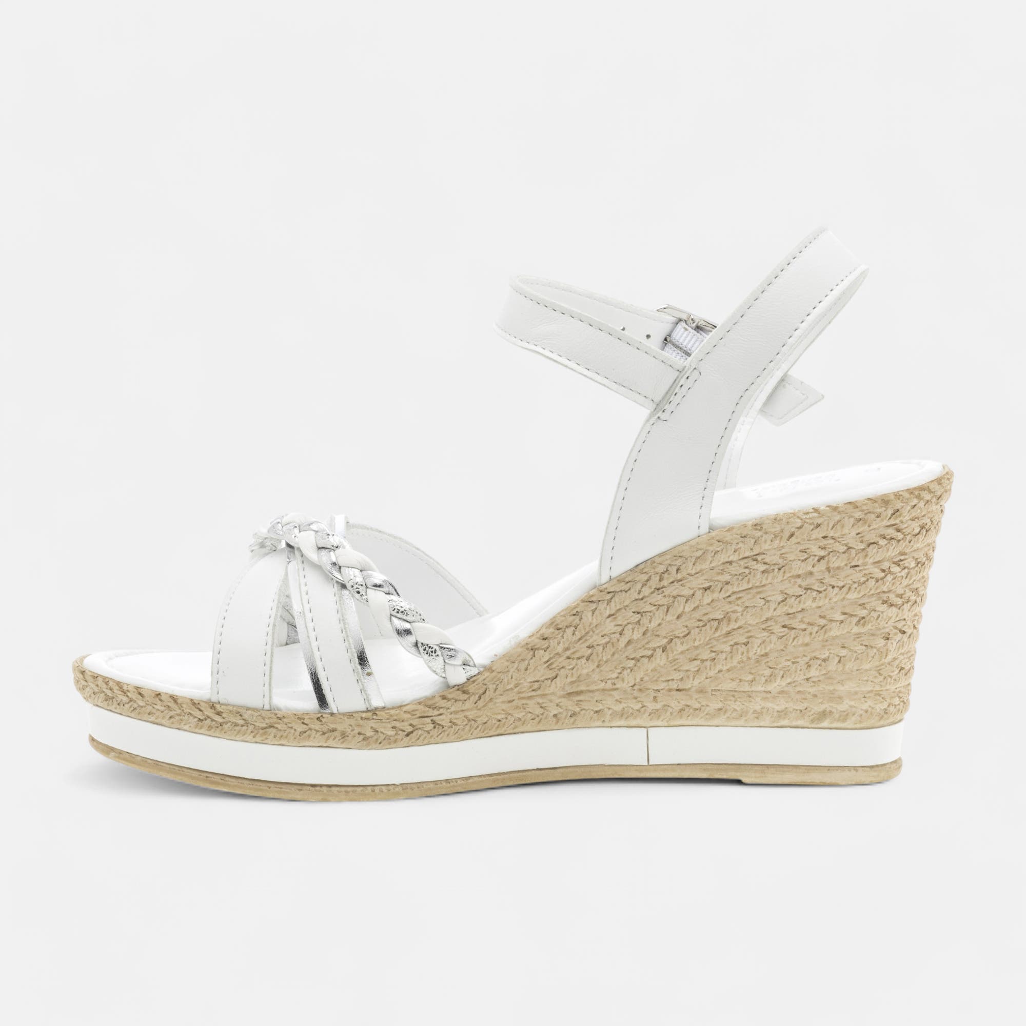 Sandales à talon compensé Femme en cuir blanc