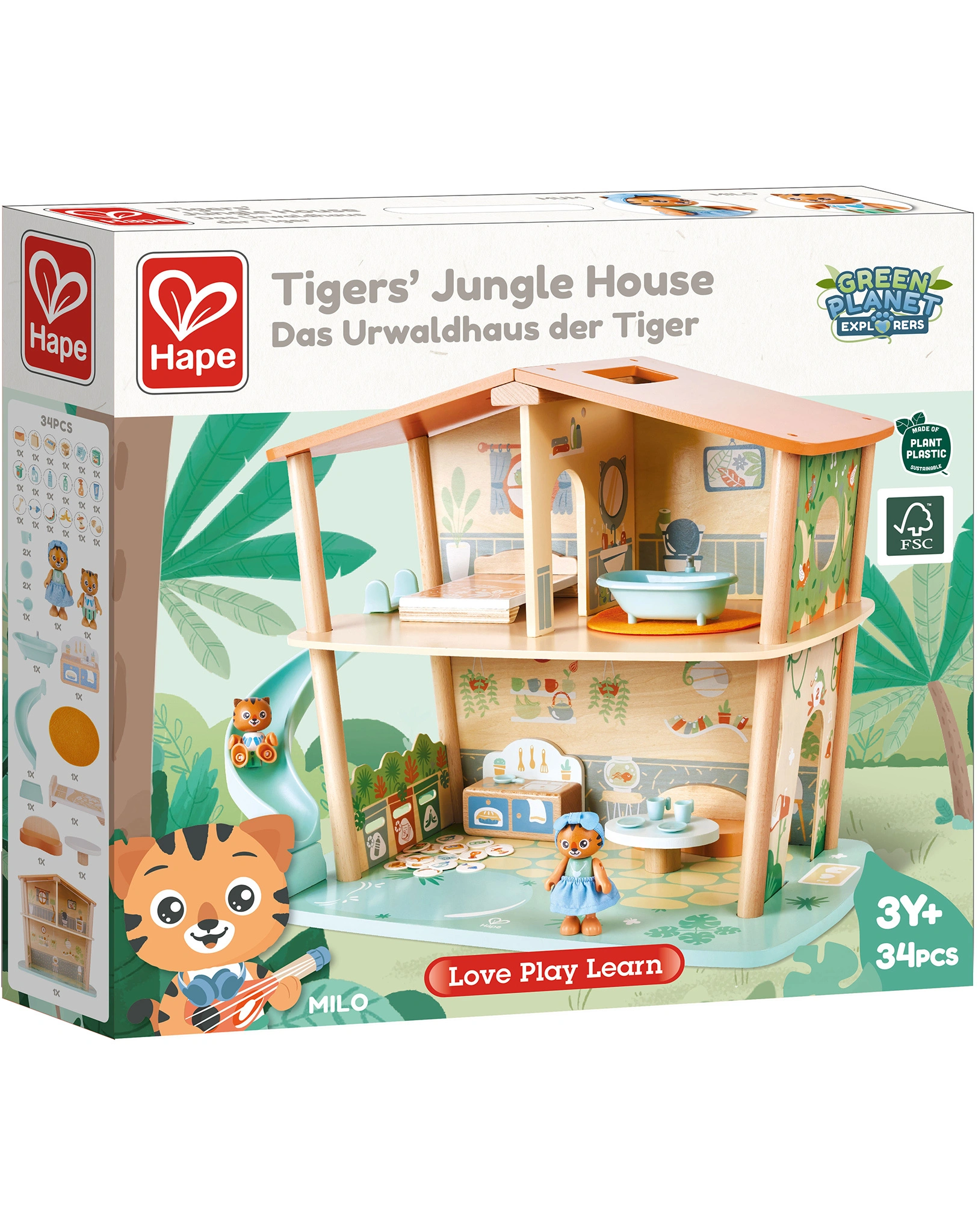 Urwald-Puppenhaus TIGER 44-teilig in bunt