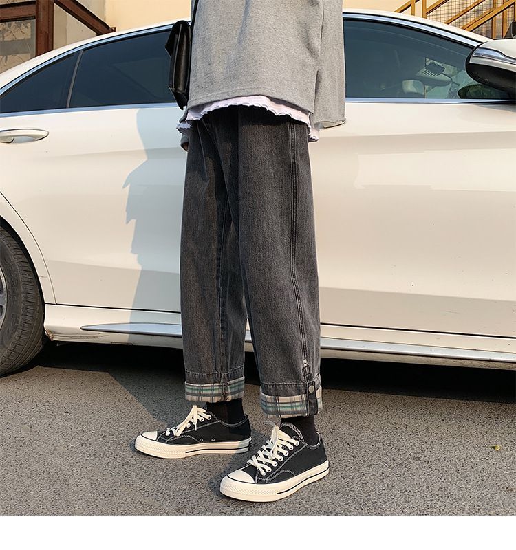 POSI - Geruite jeans met rechte pijpen
