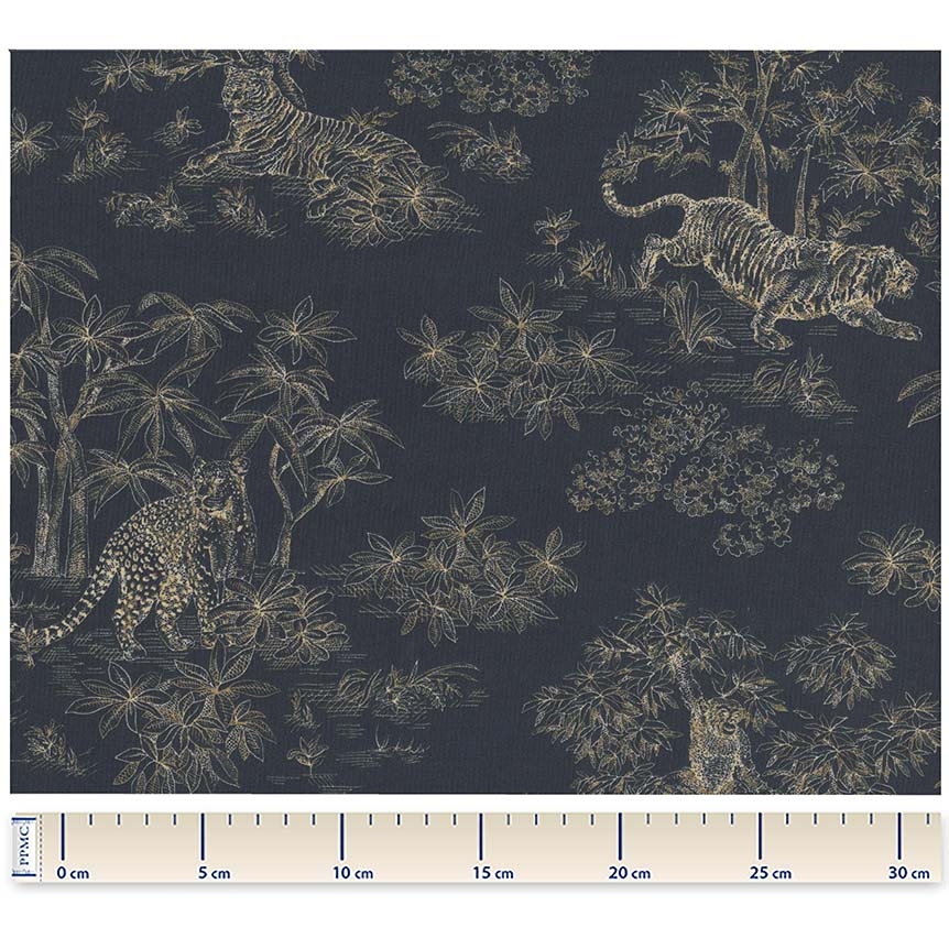 Tissu Coton Au Mètre Ex2406 Toile De Jouy Felins Marine