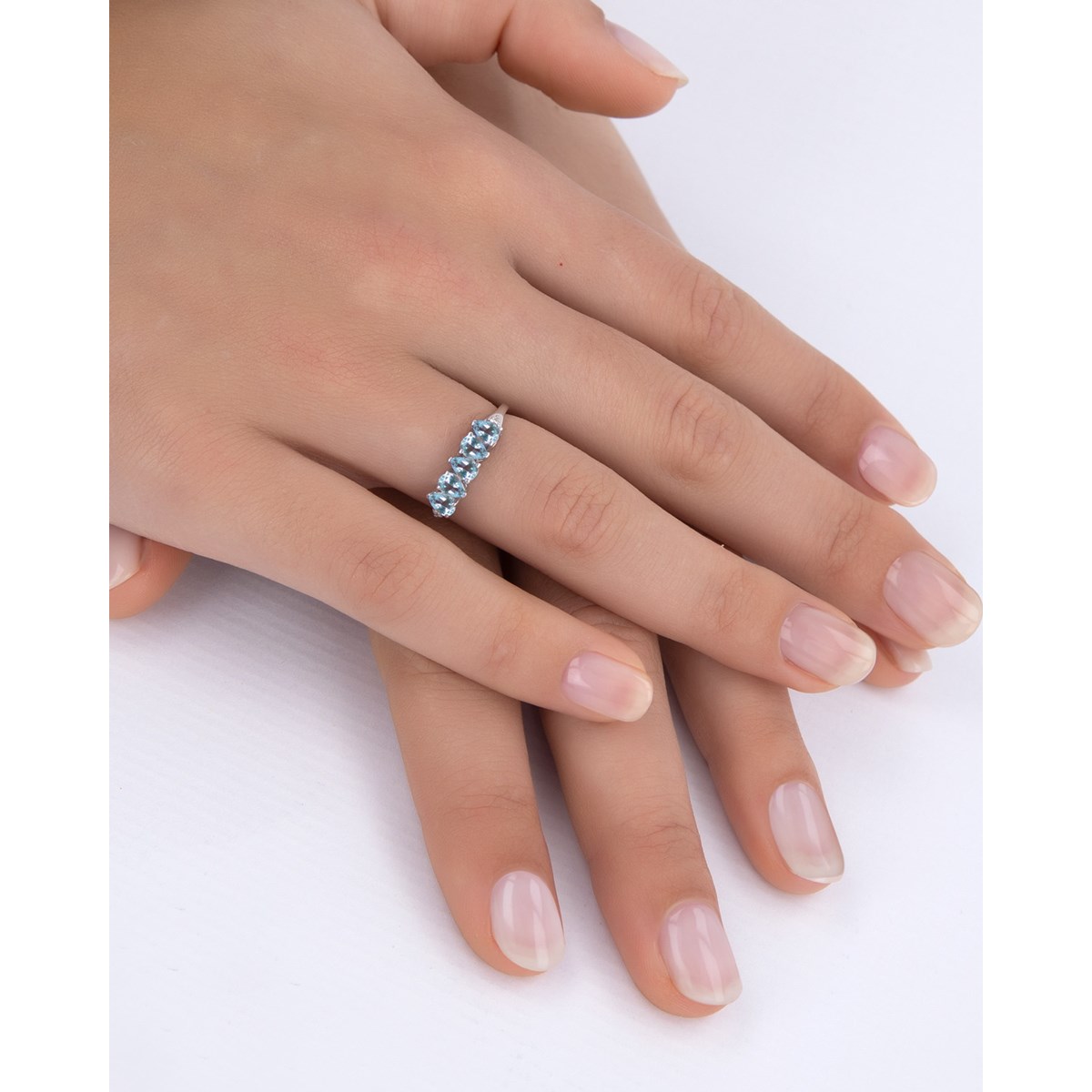 Bague ADEN Or 585 Blanc Aigue-Marine et diamants 1.74grs