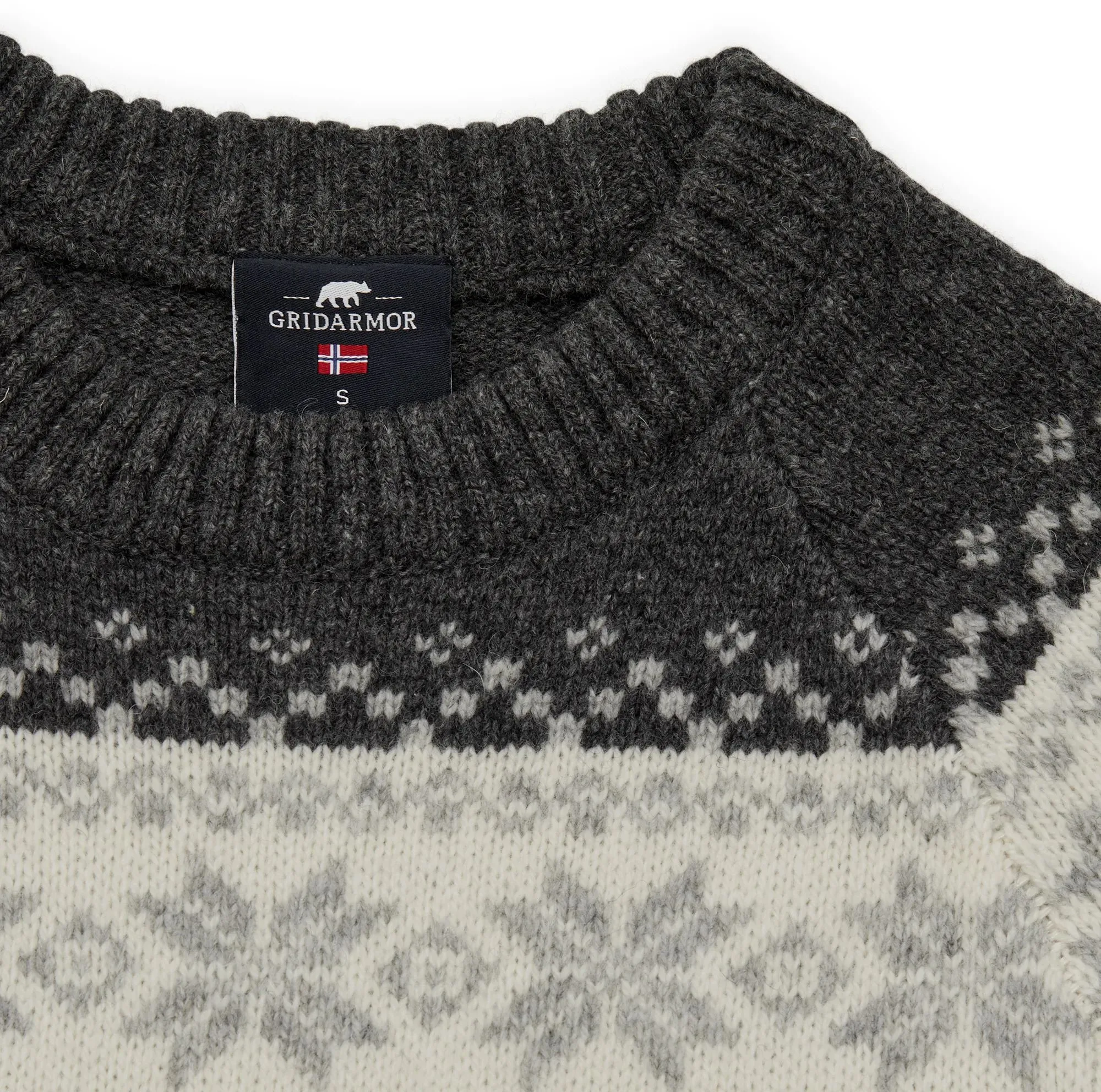 Gridarmor Women’s Snøkrystall Round Neck Ullgenser White/Dark Grey/Light Grey