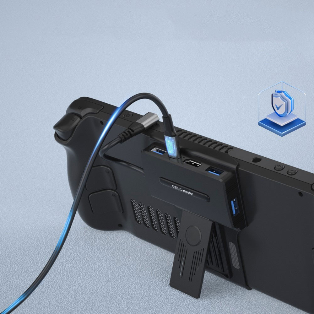 Steam Deck / OLED Dockingstation Ladegerät Charging Dock Kickstand mit HDMI 4K@60Hz / USB C (PD/100W) / 3x USB - Schwarz