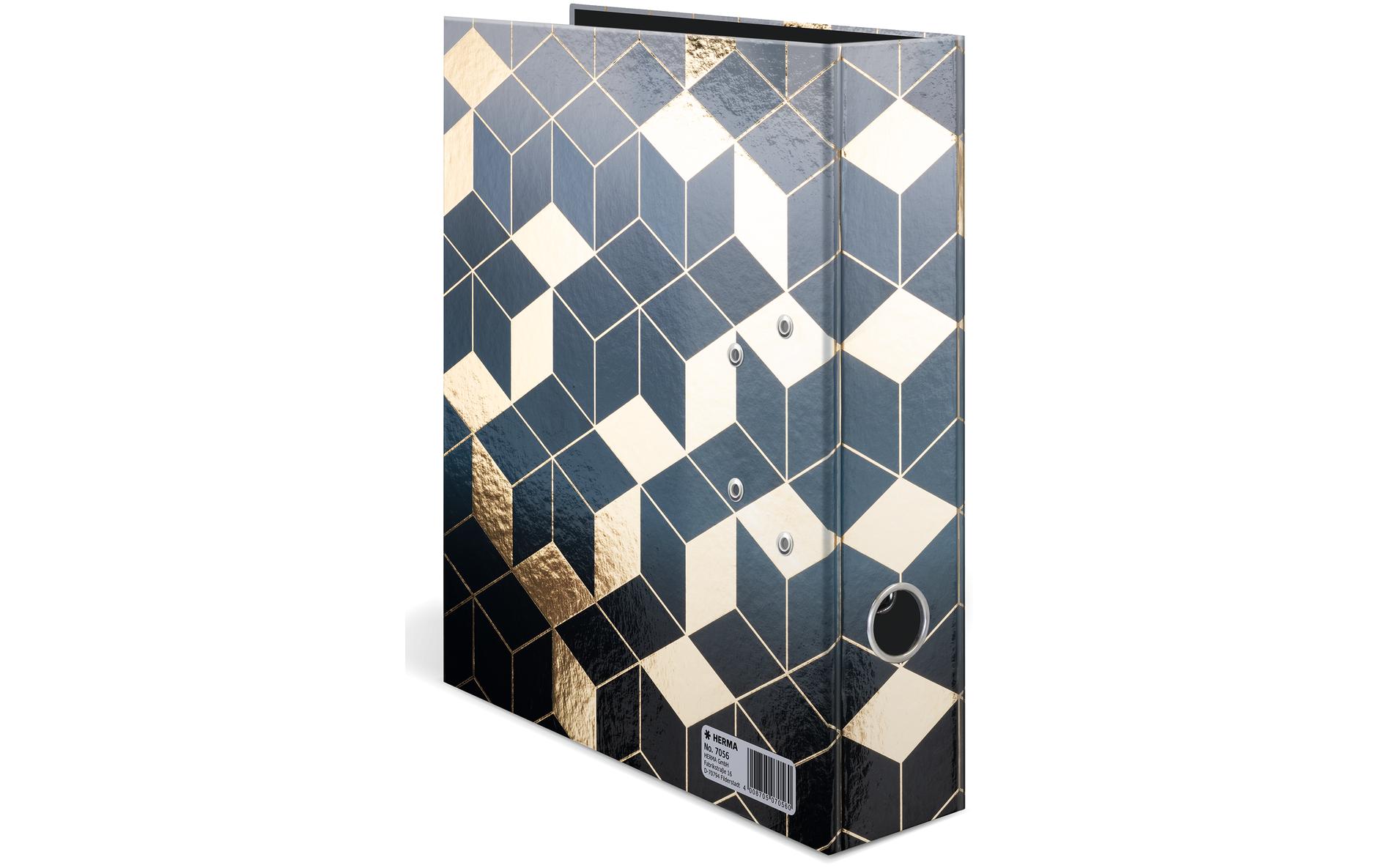 Ordner Cubes A4 7 cm, GoldMotivordner im A4 Format mit Hebelmechanik und Griffloch