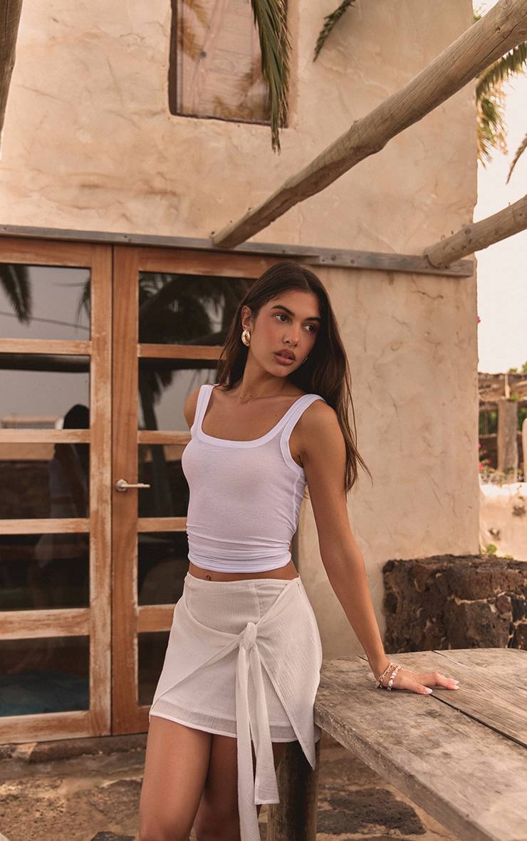 Blanc Mini-jupe Portefeuille En Gaze De Coton