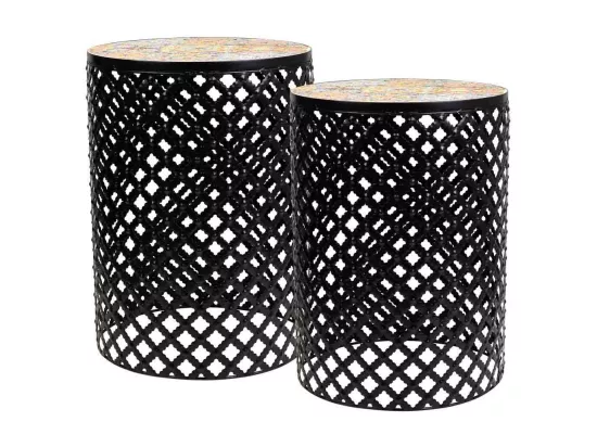 Ensemble de 2 supports en mosaïque et métal noirs