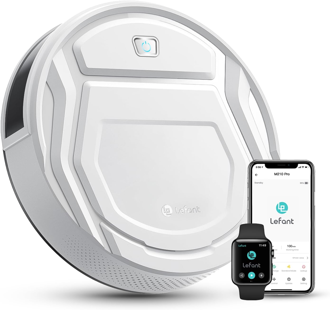 LEFANT M210W Saugroboter ohne Wischfunktion, Staubsauger Roboter mit 2200 Pa Saugkraft, 120 Min.Steuerung per WLAN, Bluetooth, Alexa und App, für Tierhaare und Harte Böden