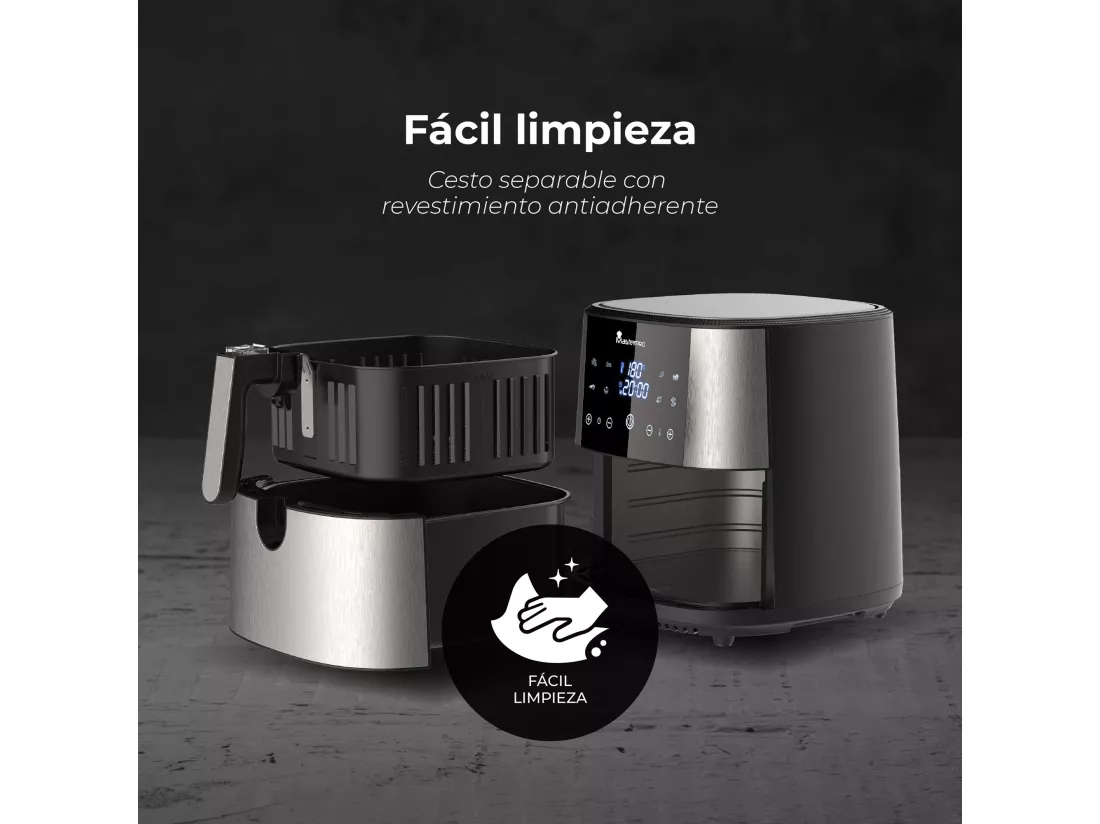 Friteuse à air sans huile d'une capacité de 6 L et d'une puissance de 1800 W avec écran tactile LED avec 8 fonctions MasterPRO différentes